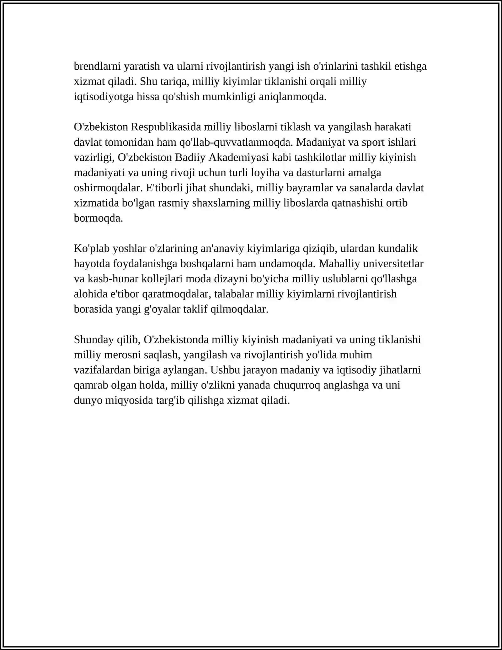 MILLIY URF-ODATLAR, QADRIYATLAR VA AN'ANALARNING QAYTA TIKLANISHI 2024-2025-o'quv yili REFERAT 4