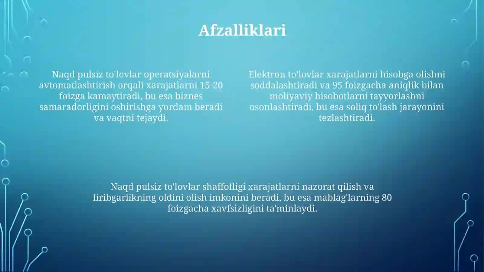 Naqd pulsiz rejm tizimining muammolari va avfzalliklari 4