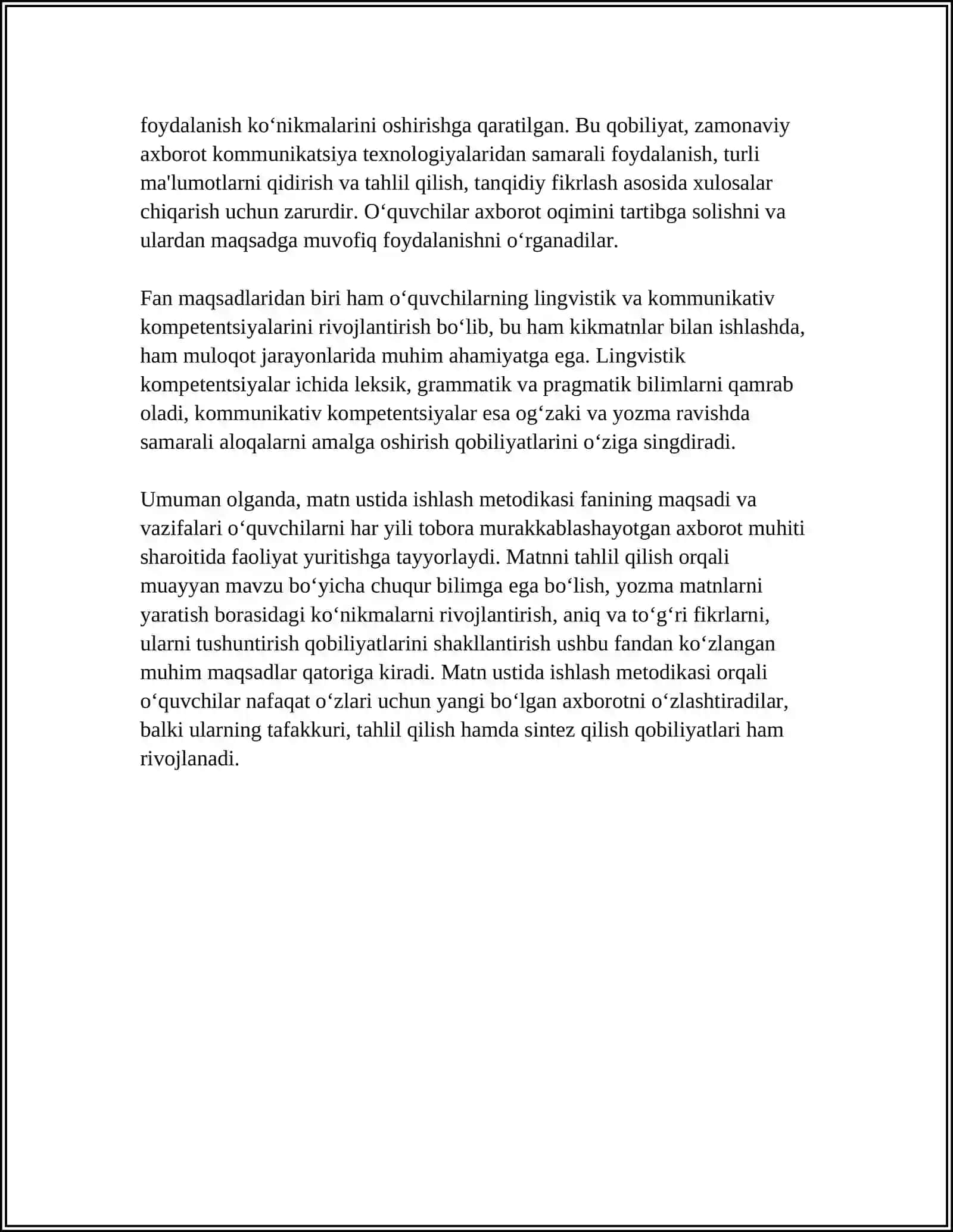 MATN USTIDA ISHLASH METODIKASI FANINIG MAQSADI VA VAZIFALARI 4