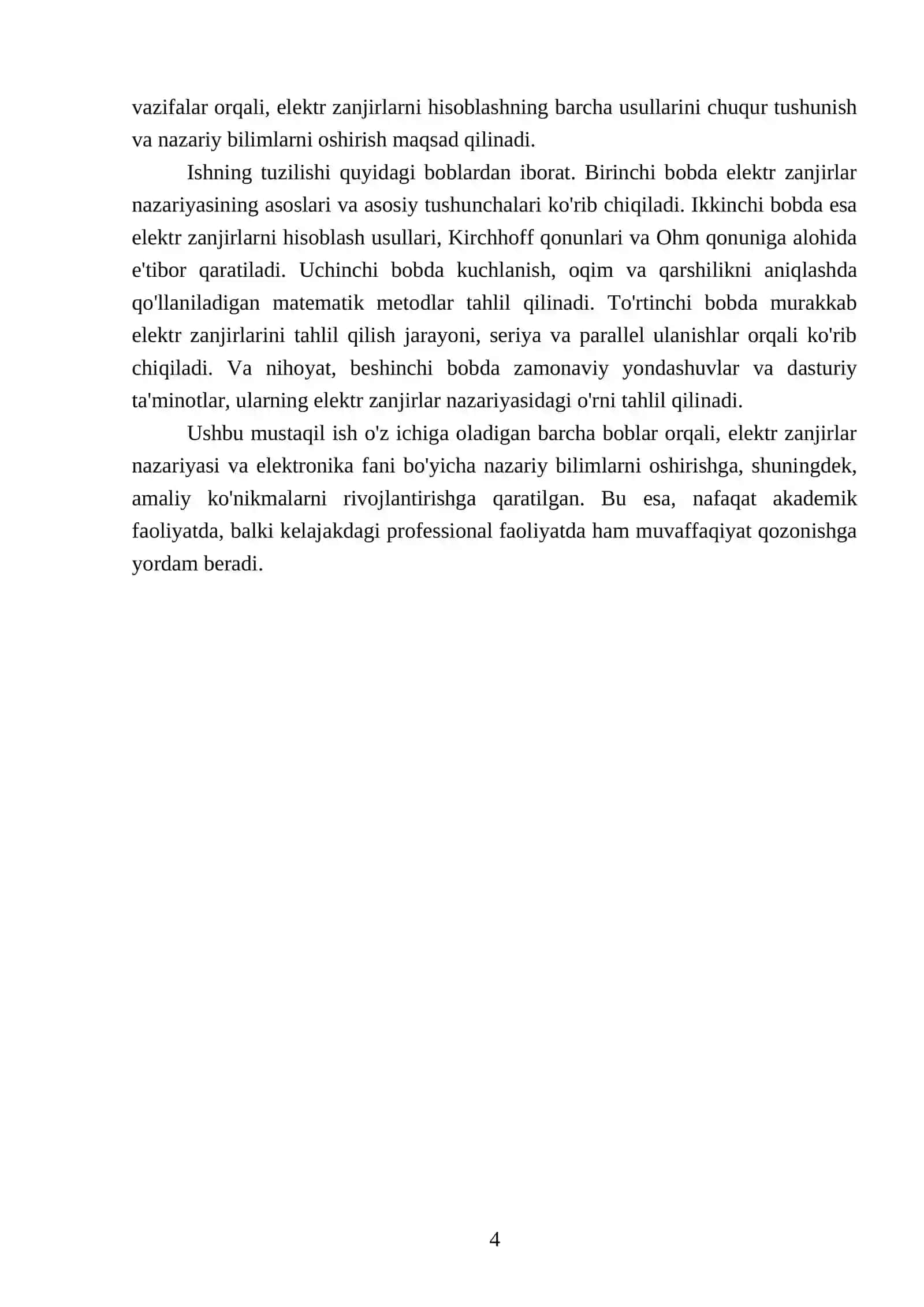 Elektr zanjirlar nazariyasi va elektronika fanı 4
