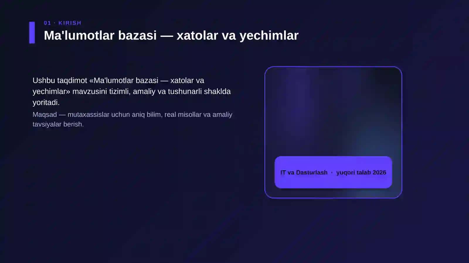 Ma'lumotlar bazasi — xatolar va yechimlar 4