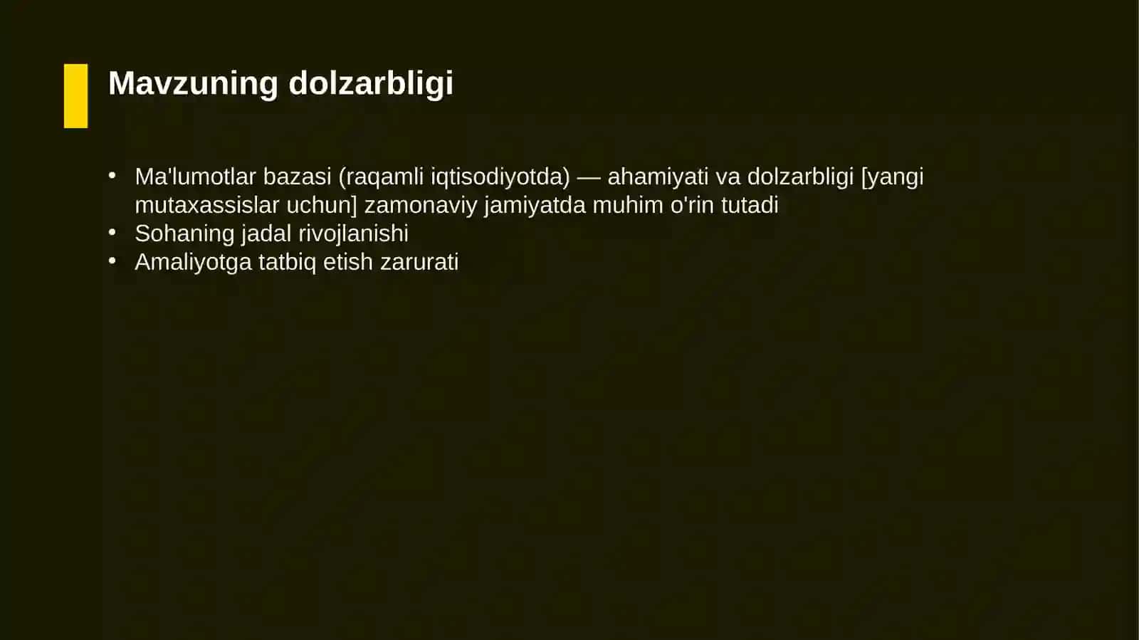 Ma'lumotlar bazasi (raqamli iqtisodiyotda) — ahamiyati va dolzarbligi [yangi mutaxassislar uchun] 4