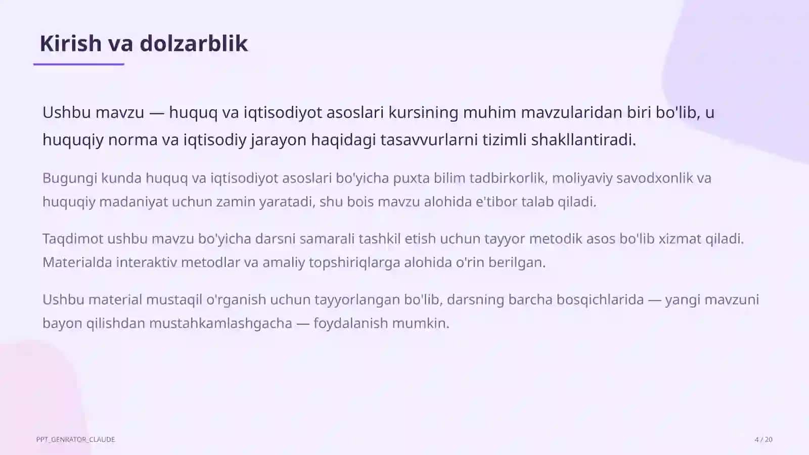O'zbekiston Respublikasi Konstitutsiyasi: asosiy tamoyillar (9-sinf) 4