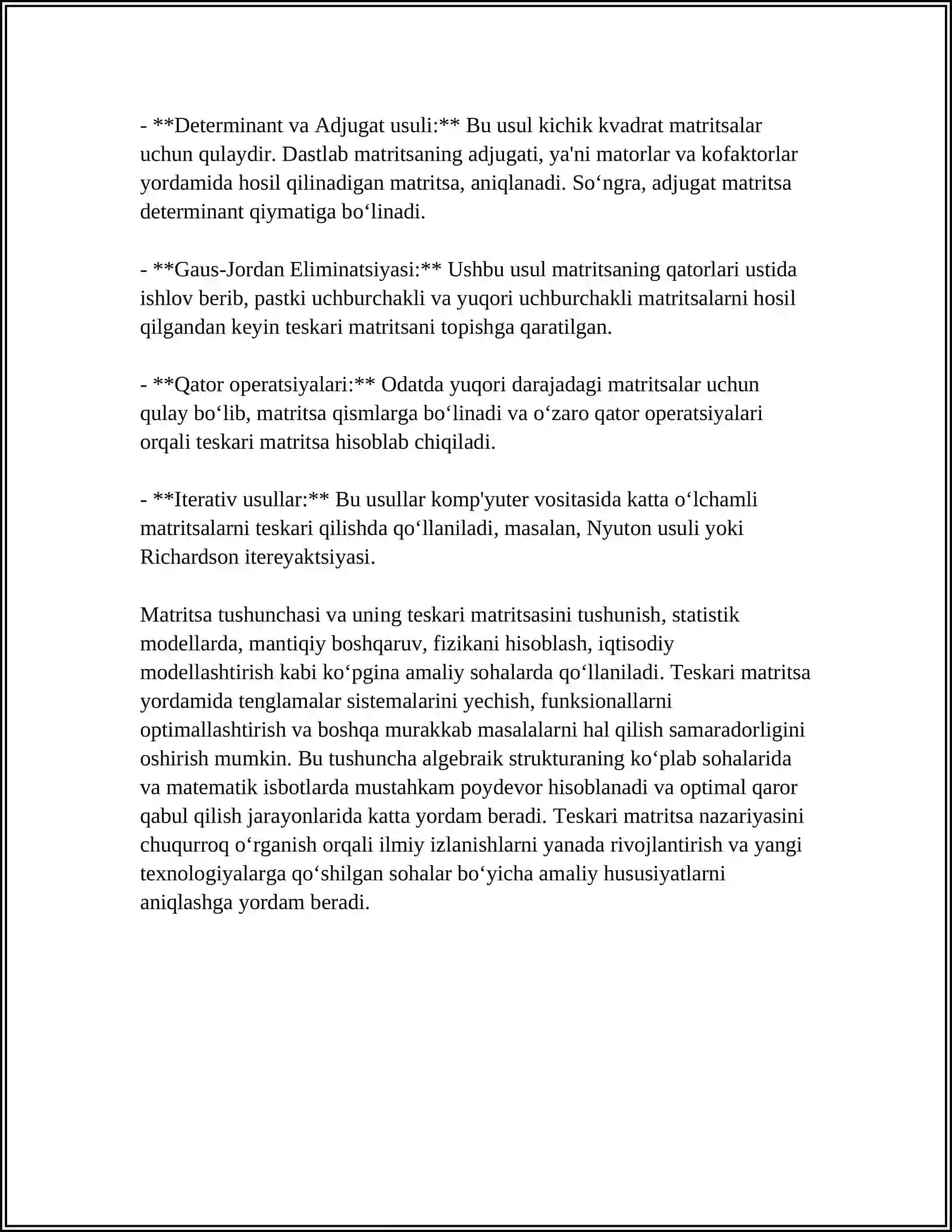 TESKARI MATRITSA VA UNI TOPISH USULLARI 4