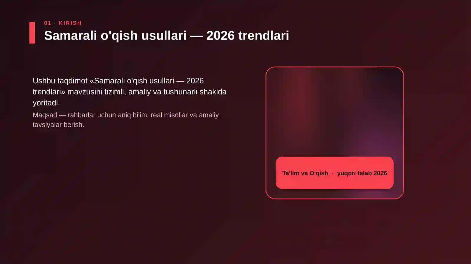 Samarali o'qish usullari — 2026 trendlari 4