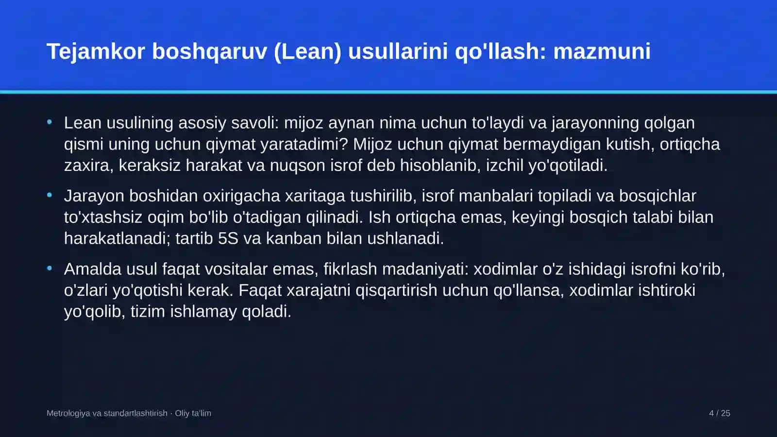 gidrometeorologiya xizmatida tejamkor boshqaruv lean usullarini qo'llash 3030 4