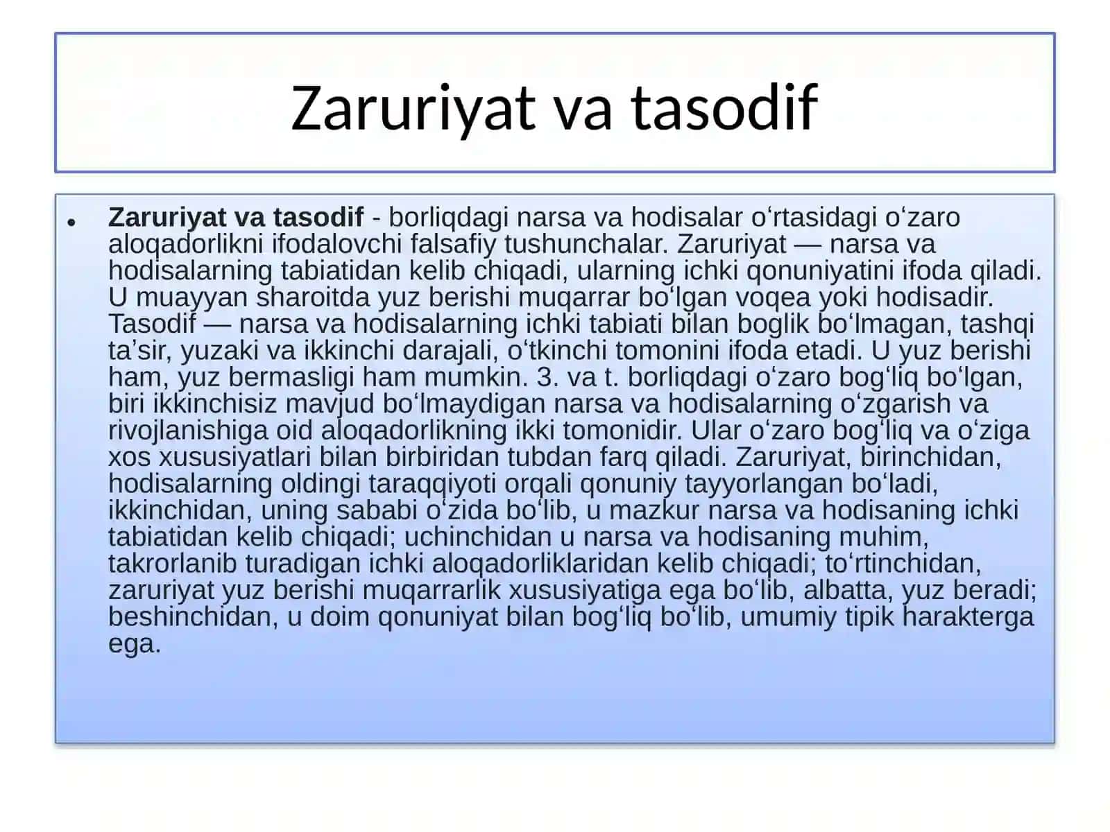 Ontologiyaning asosiy kategoriyalari,zaruratva tasodif, sabab va oqibat 4