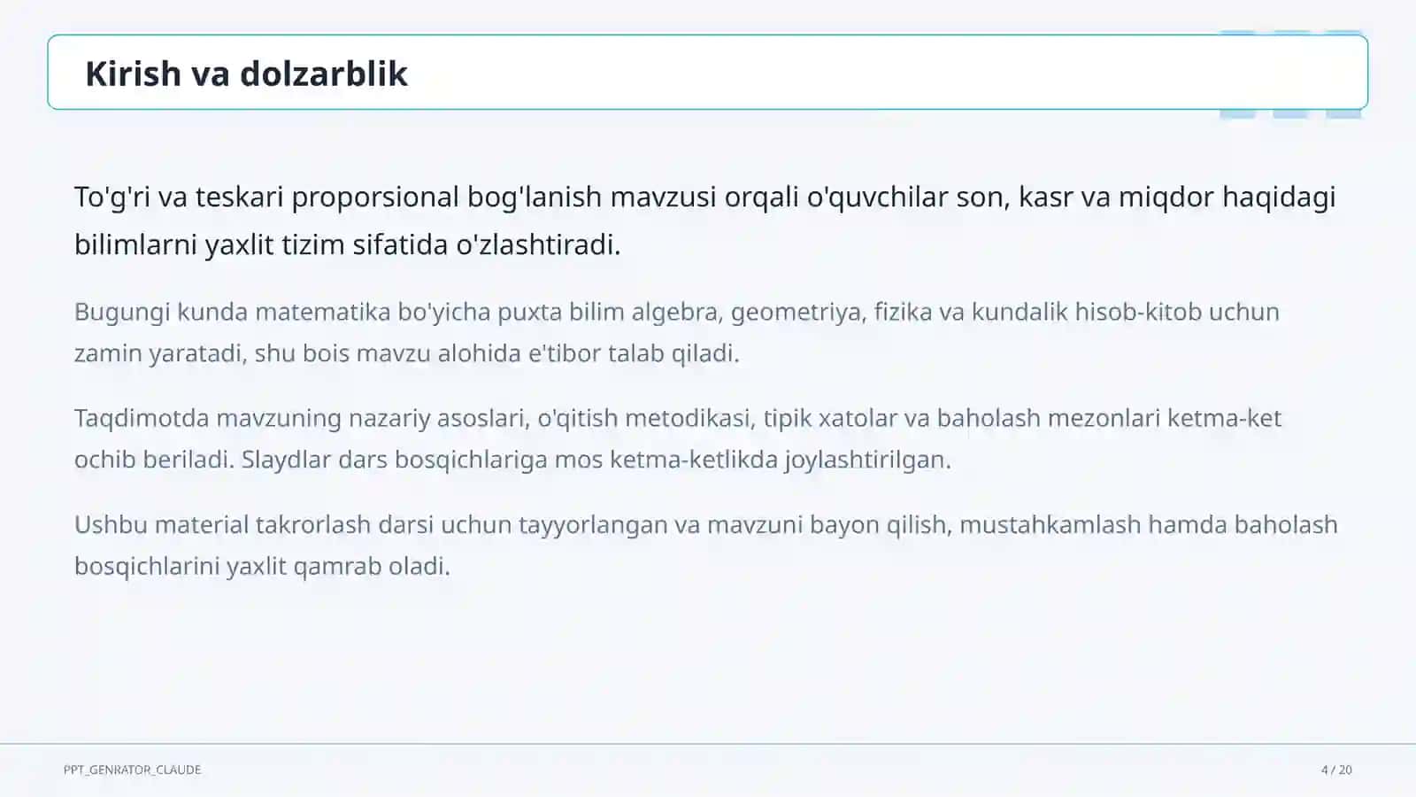 To'g'ri va teskari proporsional bog'lanish (6-sinf) 4