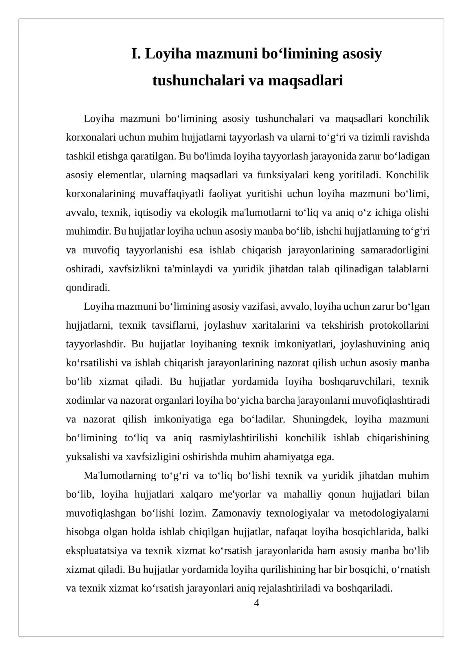 MUSTAQIL ISH KONCHILIK KORXONALARI LOYIHASINI MAZMUNI BOʻLIMI.ISHCHI XUJJATLAR 4
