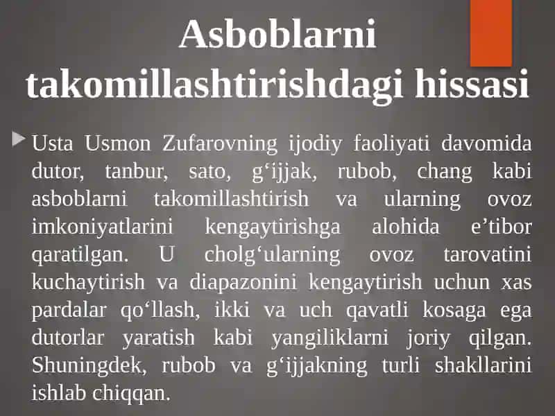 Usta Usmon Zufarov ijodi 4