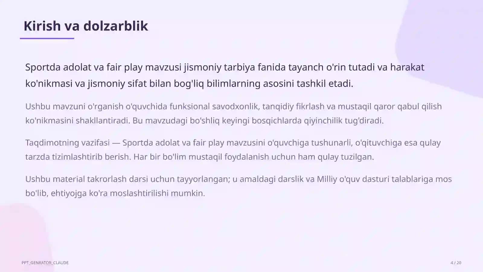 Sportda adolat va fair play (10-sinf) 4