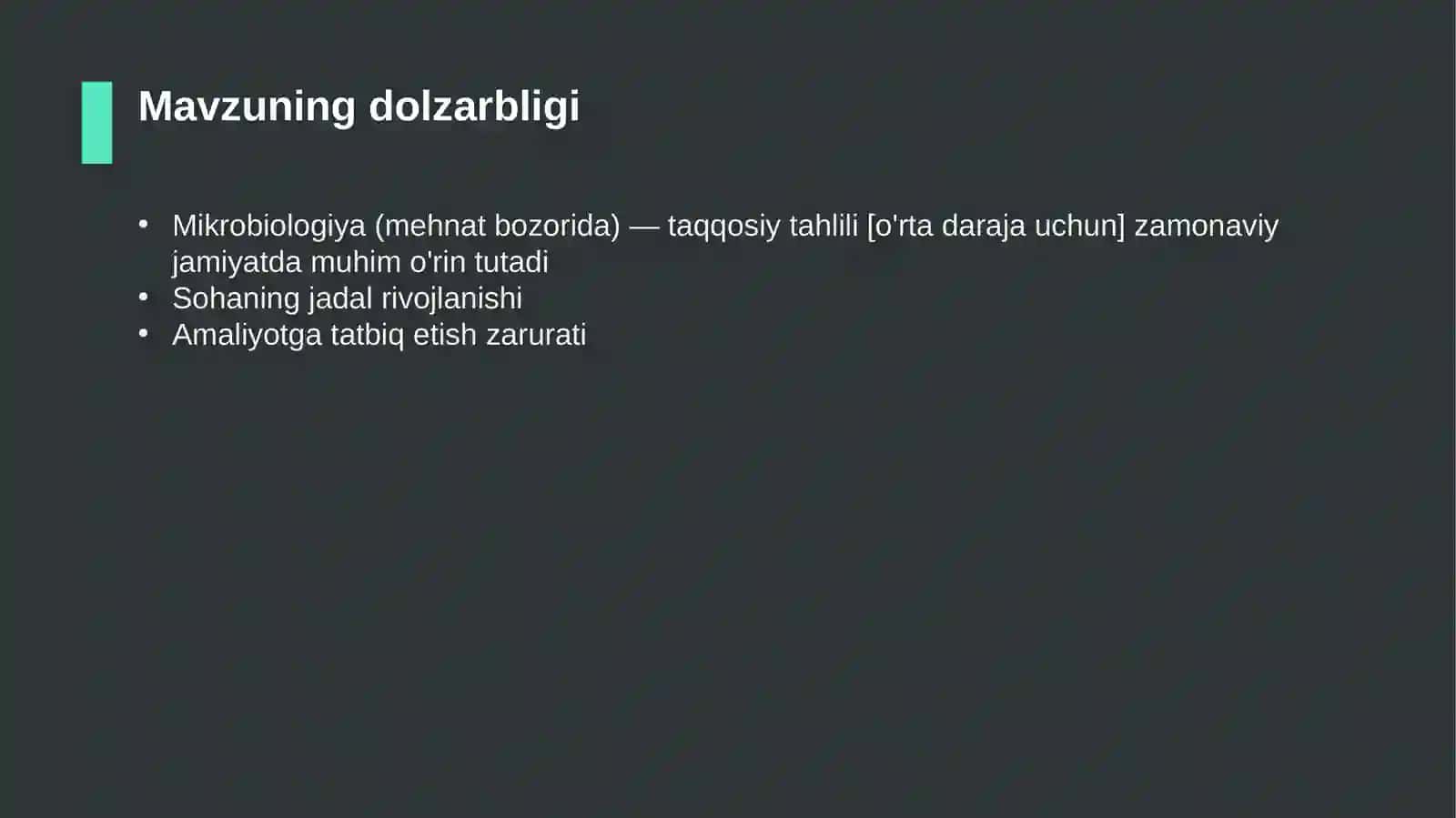 Mikrobiologiya (mehnat bozorida) — taqqosiy tahlili [o'rta daraja uchun] 4