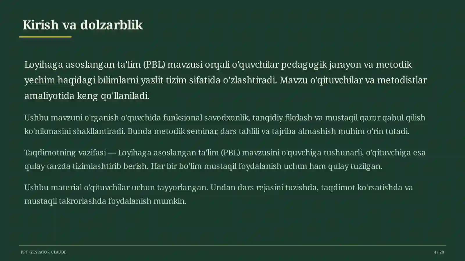 Loyihaga asoslangan ta'lim (PBL) 4