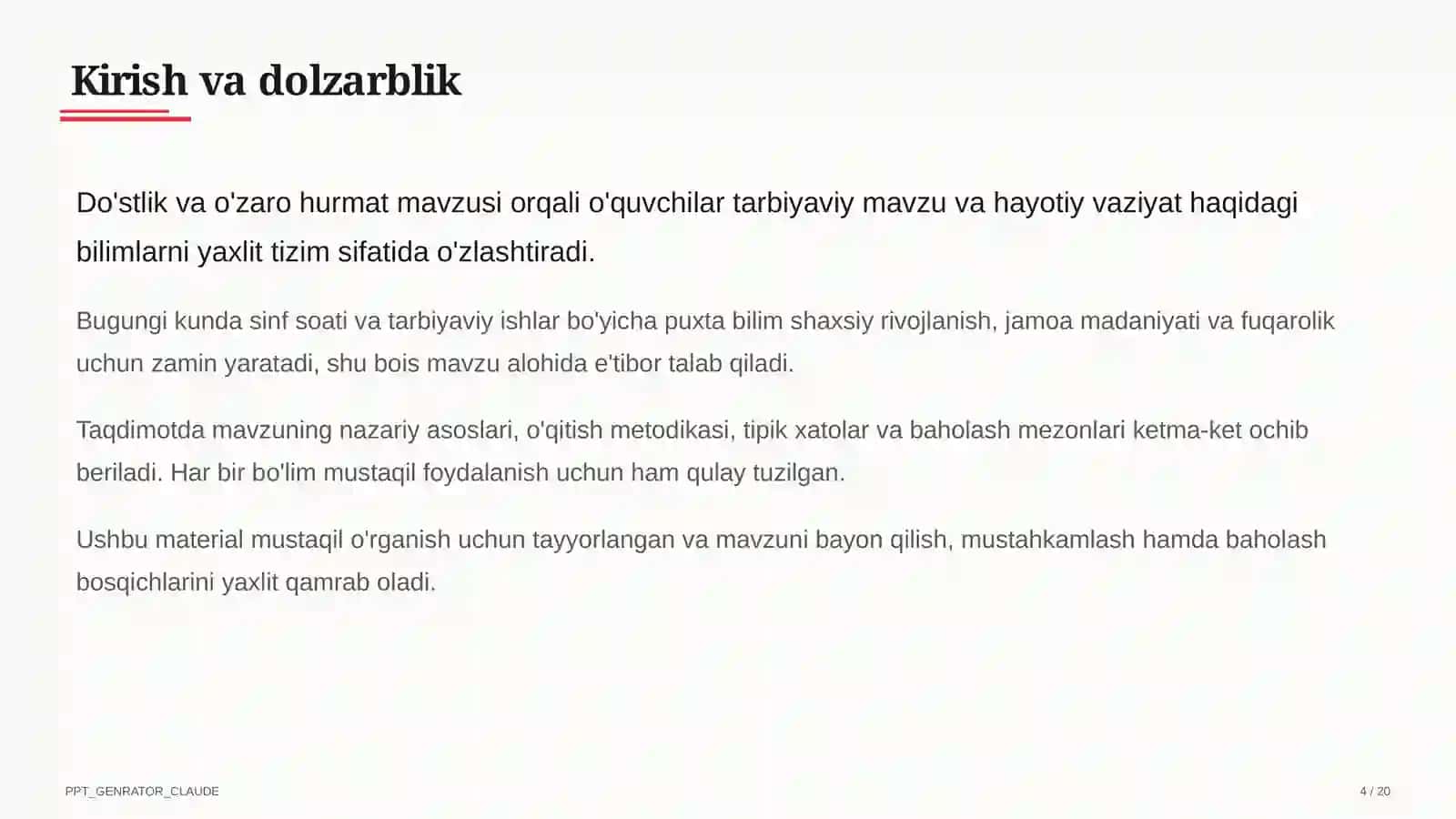 Sinf soati va tarbiyaviy tadbirlar (1–11) 4