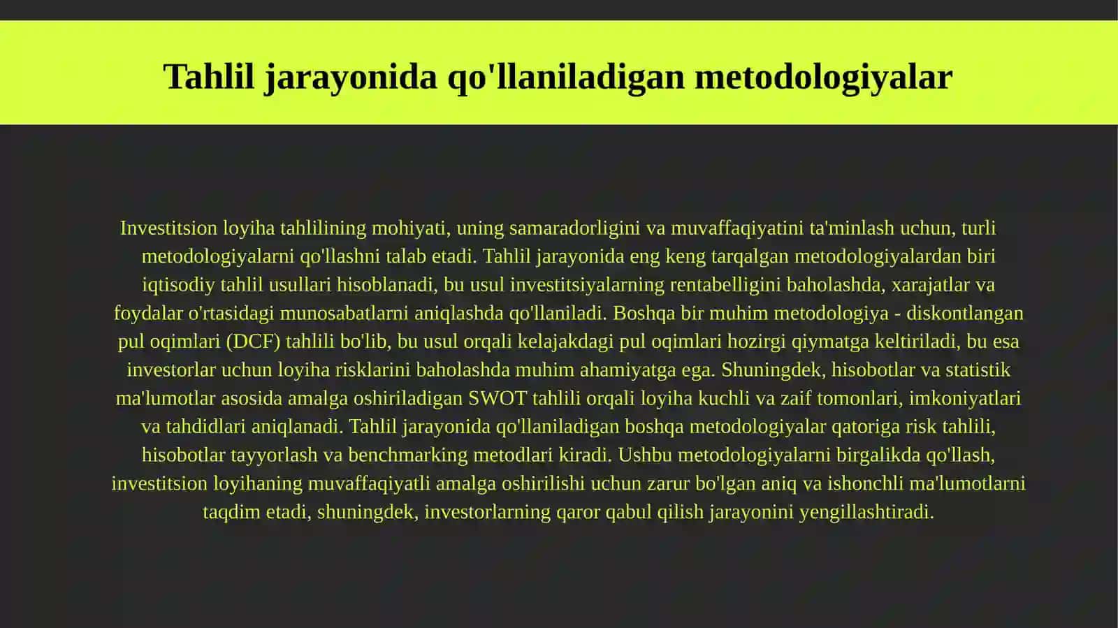 Investitision loyiha tahlilining mohiyati haqida 4