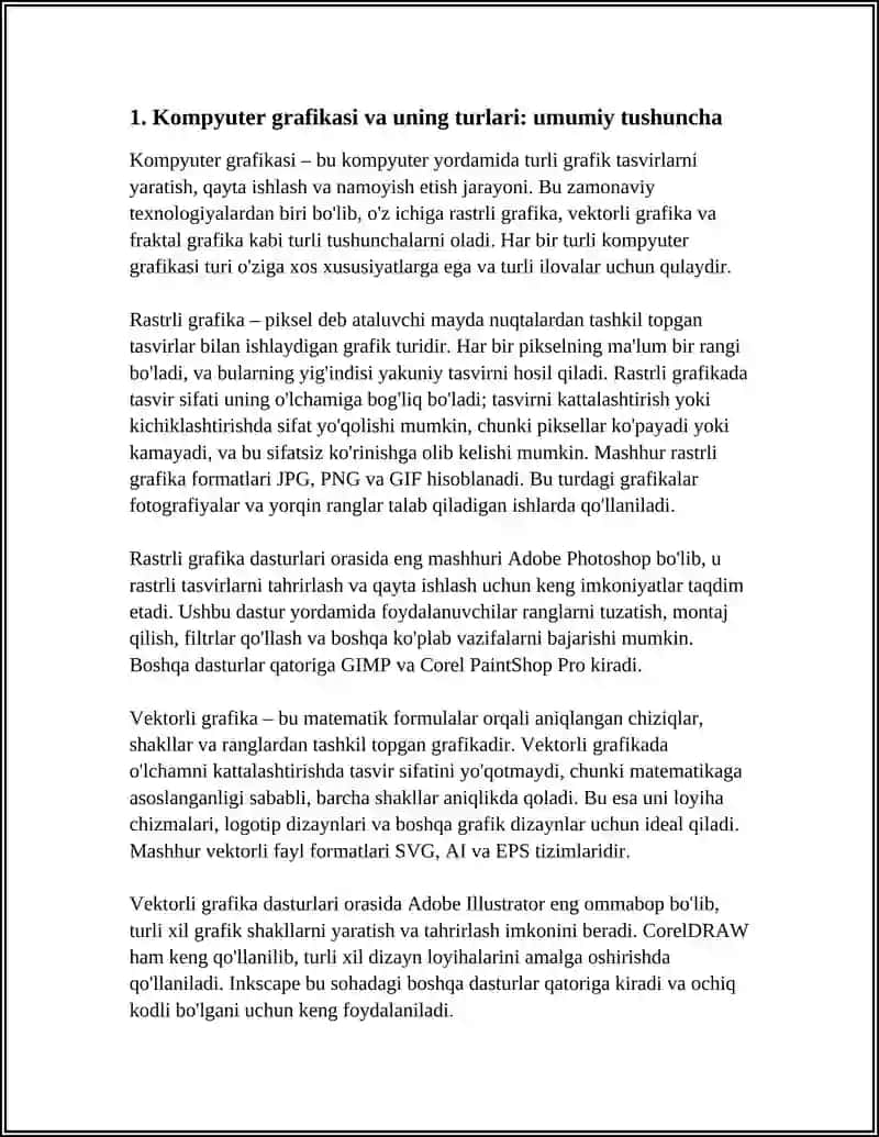KOMPYUTER GRAFIKASI VA UNING TURLARI.RASTRLI GRAFIKA.RASTRLI GRAFIKA DASTURLARI.VEKTORLI GRAFIKA DASTURLARI.FRAKTAL GRAFIKA DASTURI 4