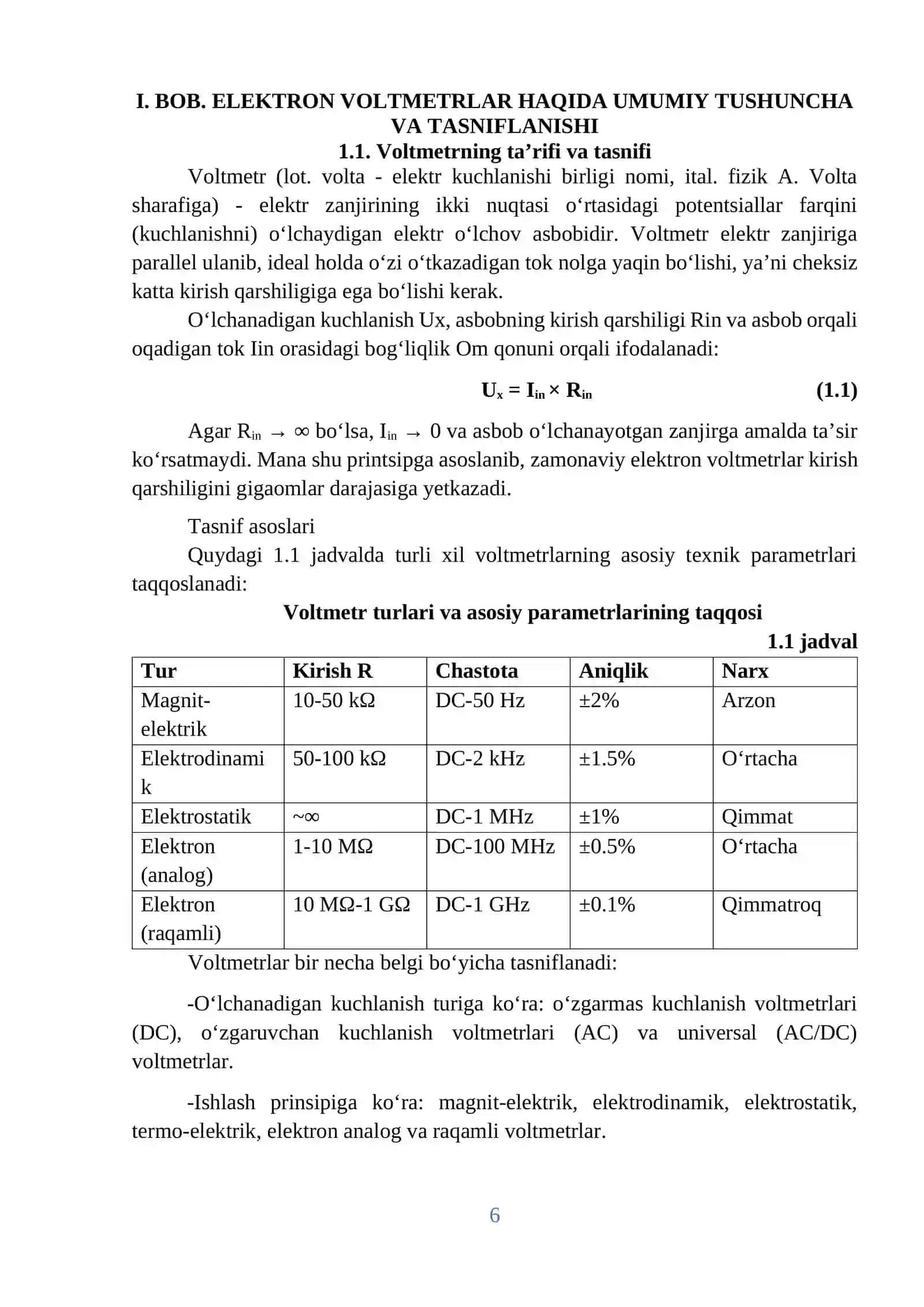 Elektron voltmetrlarning tuzilishi, ishlash prinsipi, o‘lchov jarayonidagi afzalliklari va kamchiliklari hamda raqamli elektron voltmetrlar. 4