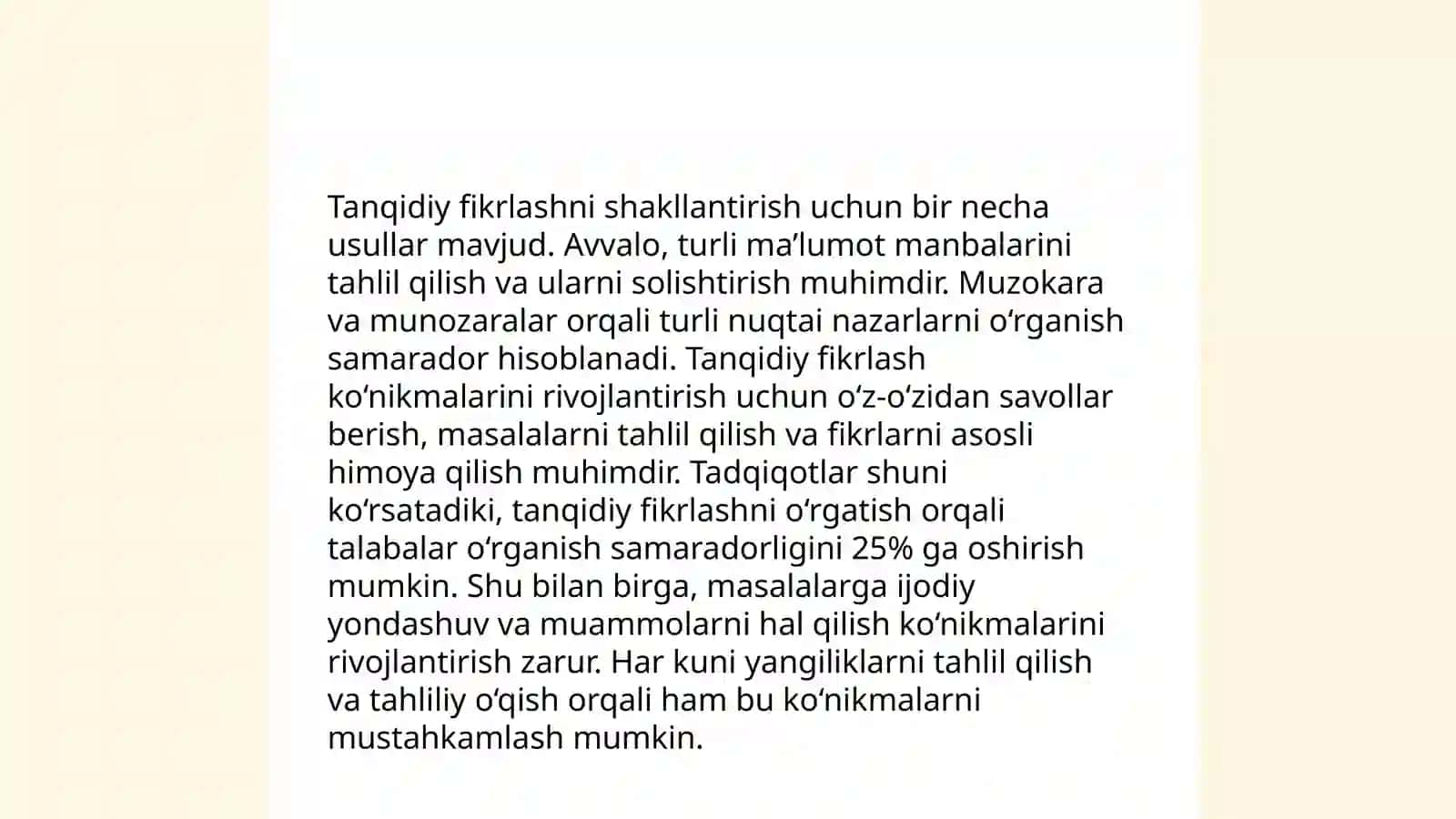 XXI-asr kònikmalarini shakllantirish yòllari.Fikrlashni baholash 4