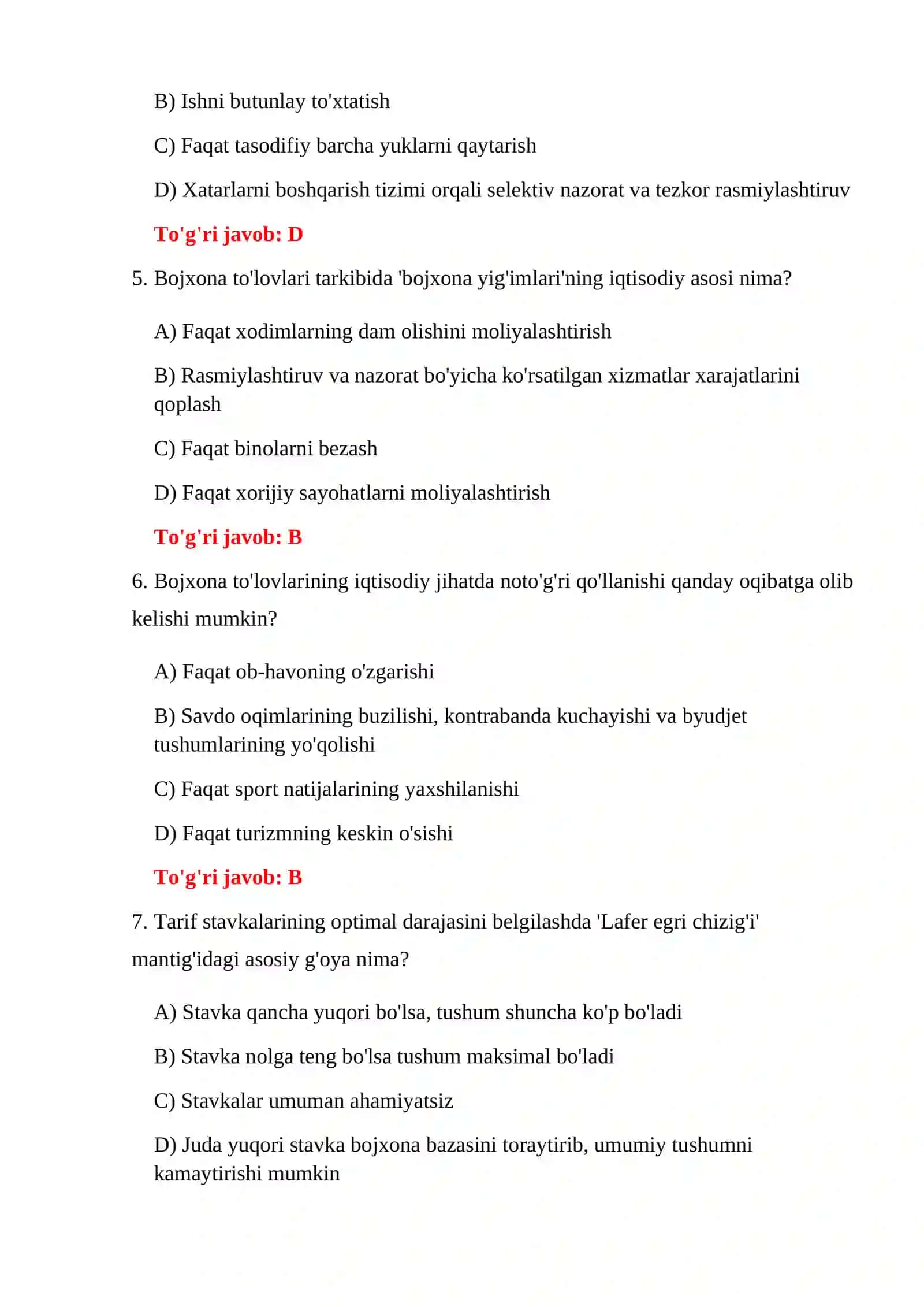 BOJXONA IQTISODIYOTI SAVOL-JAVOBLARI 4