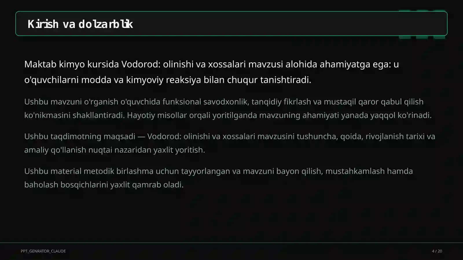 Vodorod: olinishi va xossalari (7-sinf) 4