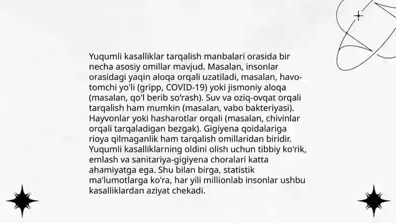 Yuqumli kasalliklarni chegaralab (cheklab) qo'yish (lokalizatsiyasi) va bartaraf (likvidasiya) etish bo'yicha chora tadbirlar majmui (kompleks) rejasini tuzish 4
