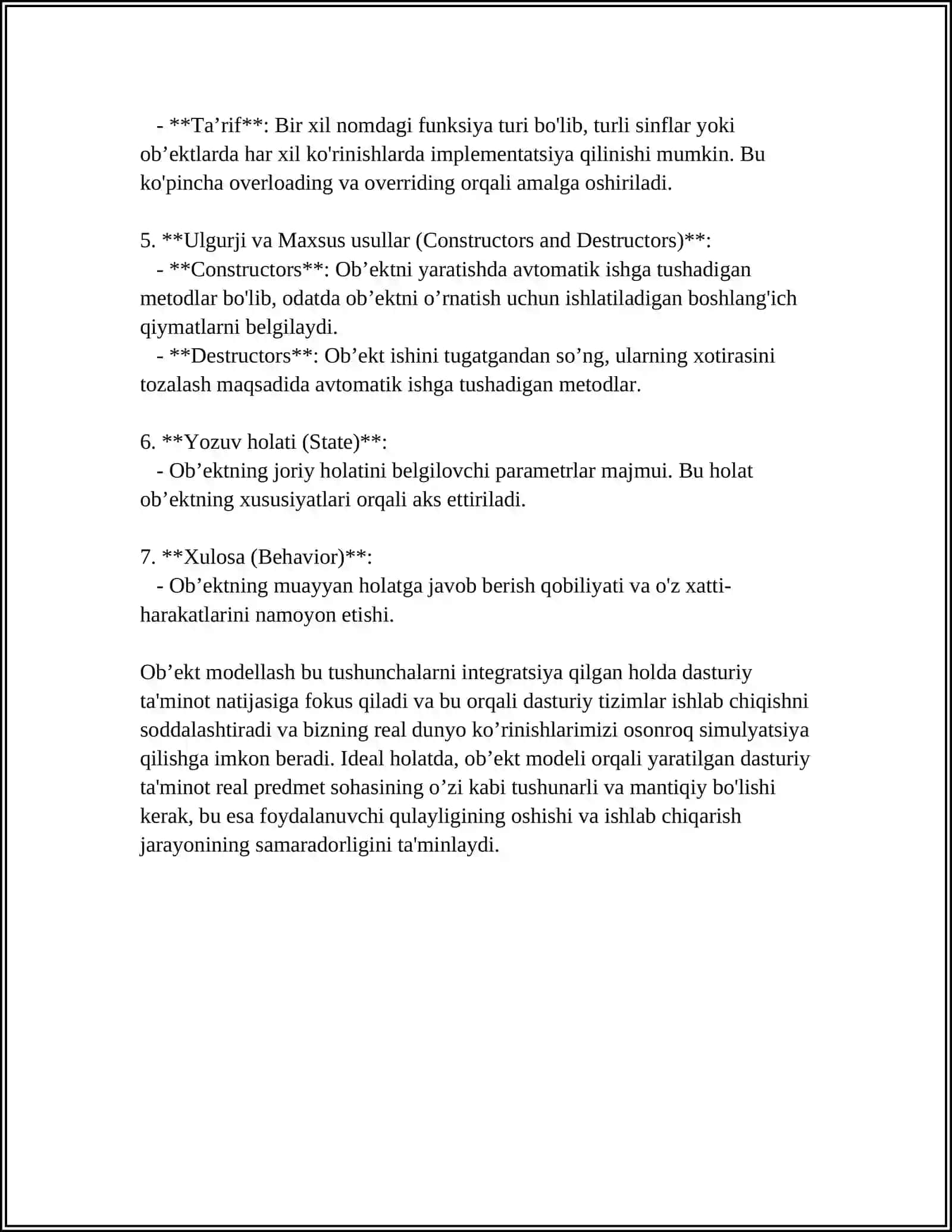OB’EKTNING RELYATSION, IYERARXIK VA SEMANTIK MODELLAR ASOSIDA ISHLAB CHIQISH VA BIR-BIRI BILAN TAQQOSLASH 4