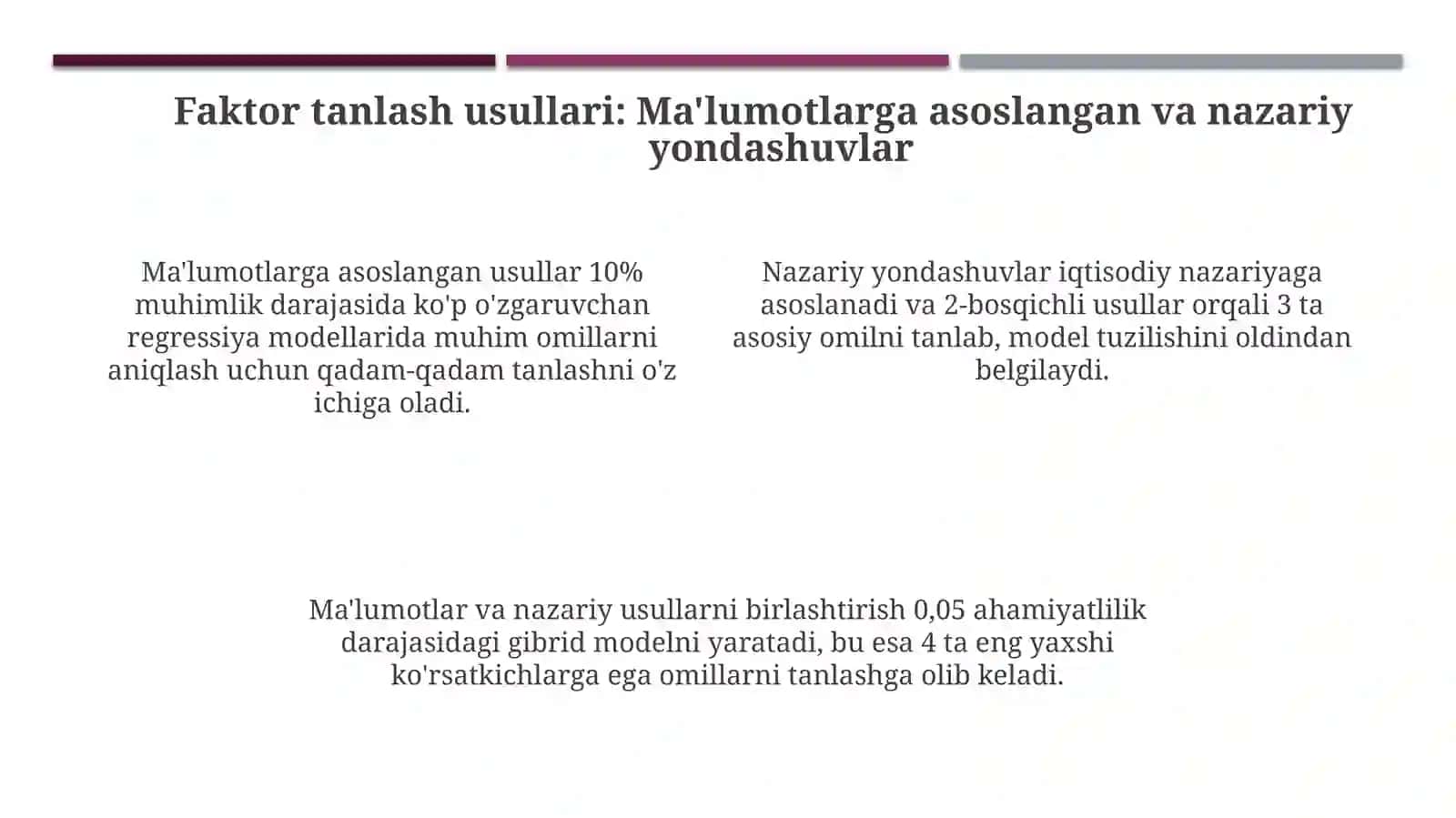Ko'p omilli ekonometrik tahlilda omillarni tanlash muammosi 4