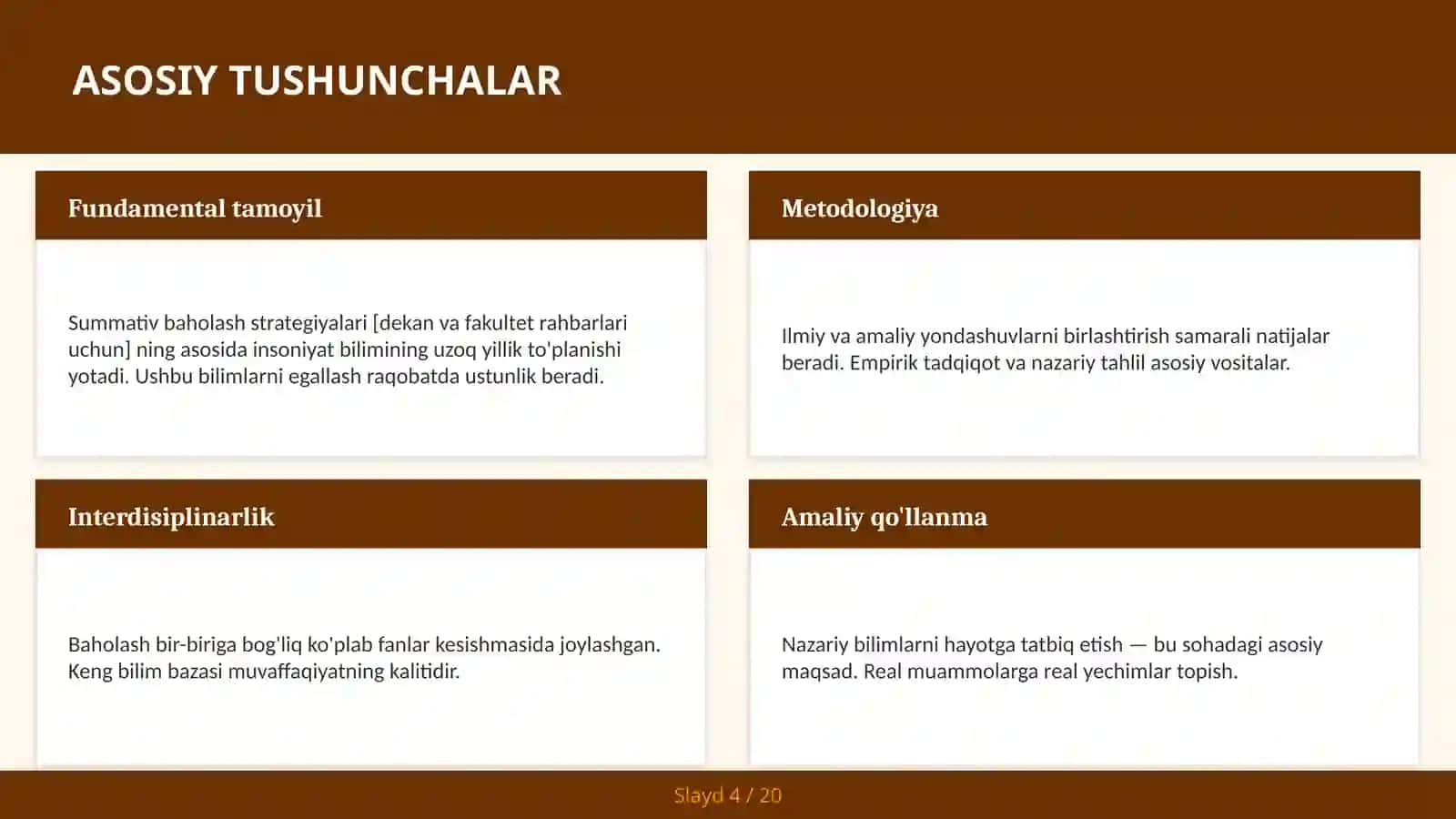 Summativ baholash strategiyalari [dekan va fakultet rahbarlari uchun] 4