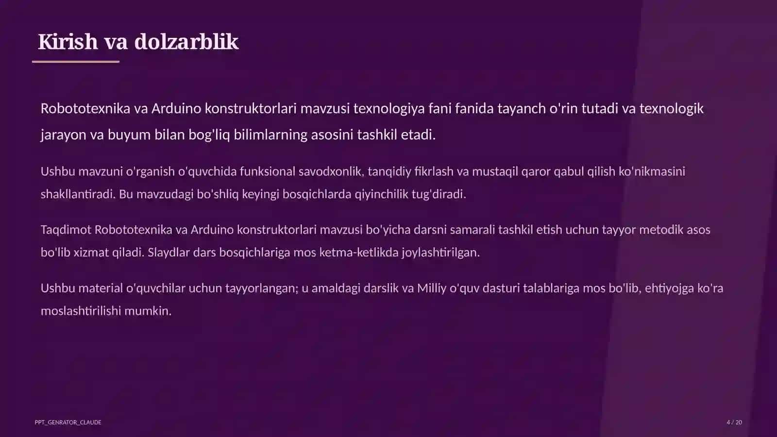 Robototexnika va Arduino konstruktorlari (9-sinf) 4
