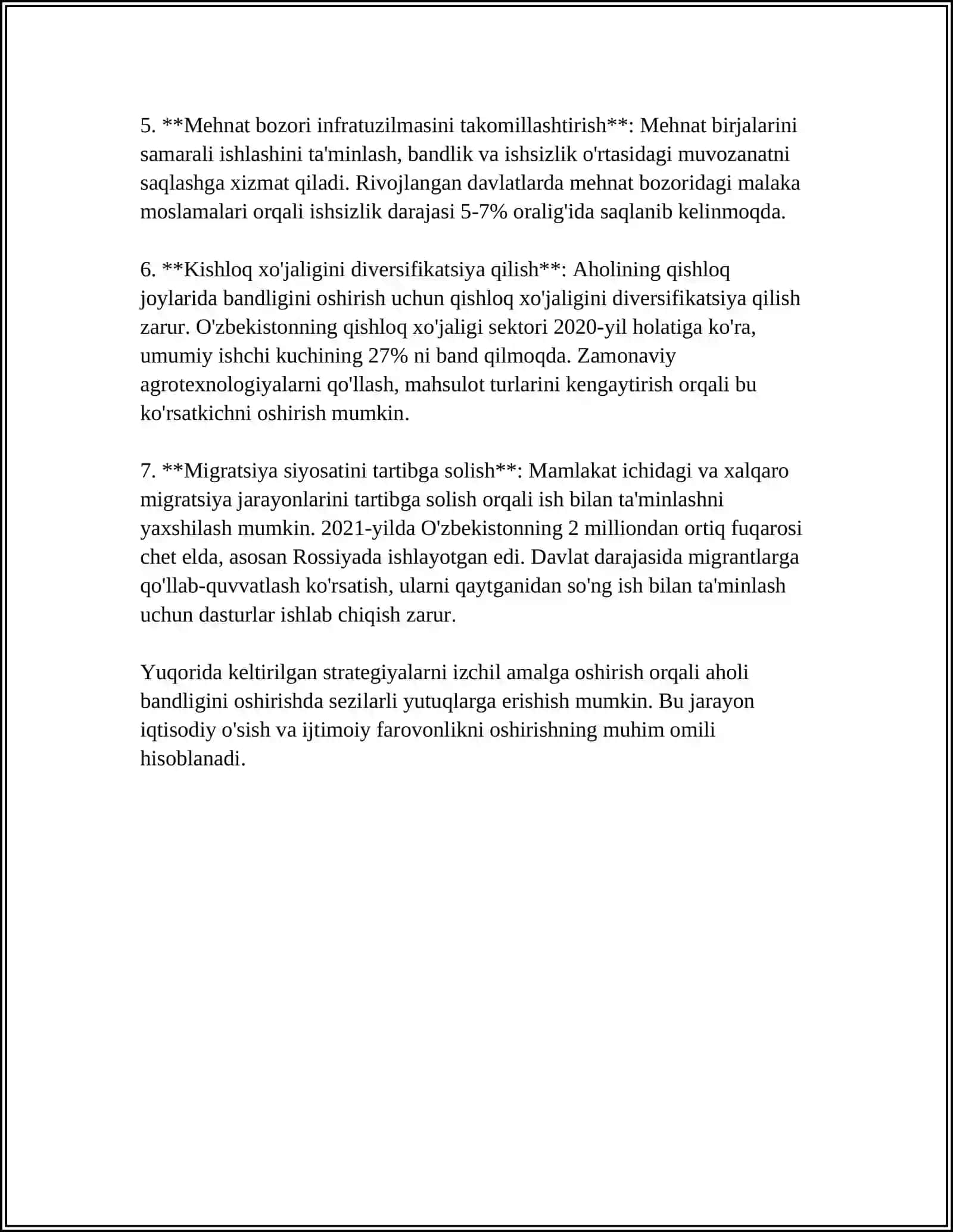 АHOLI FAROVONLIGINI OSHIRISHDA AHOLINI ISH BILAN BANDLIGINI TAʼMINLASH VA ISHSIZLIKNI KAMAYTIRISH MUAMMOLARI 4