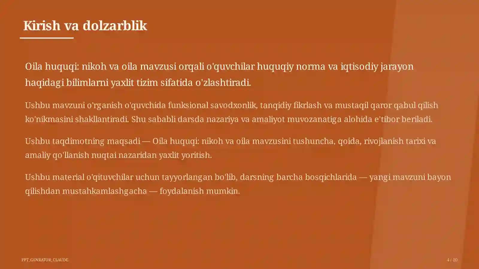 Familia huquqi: nikoh va oila (9-sinf) 4