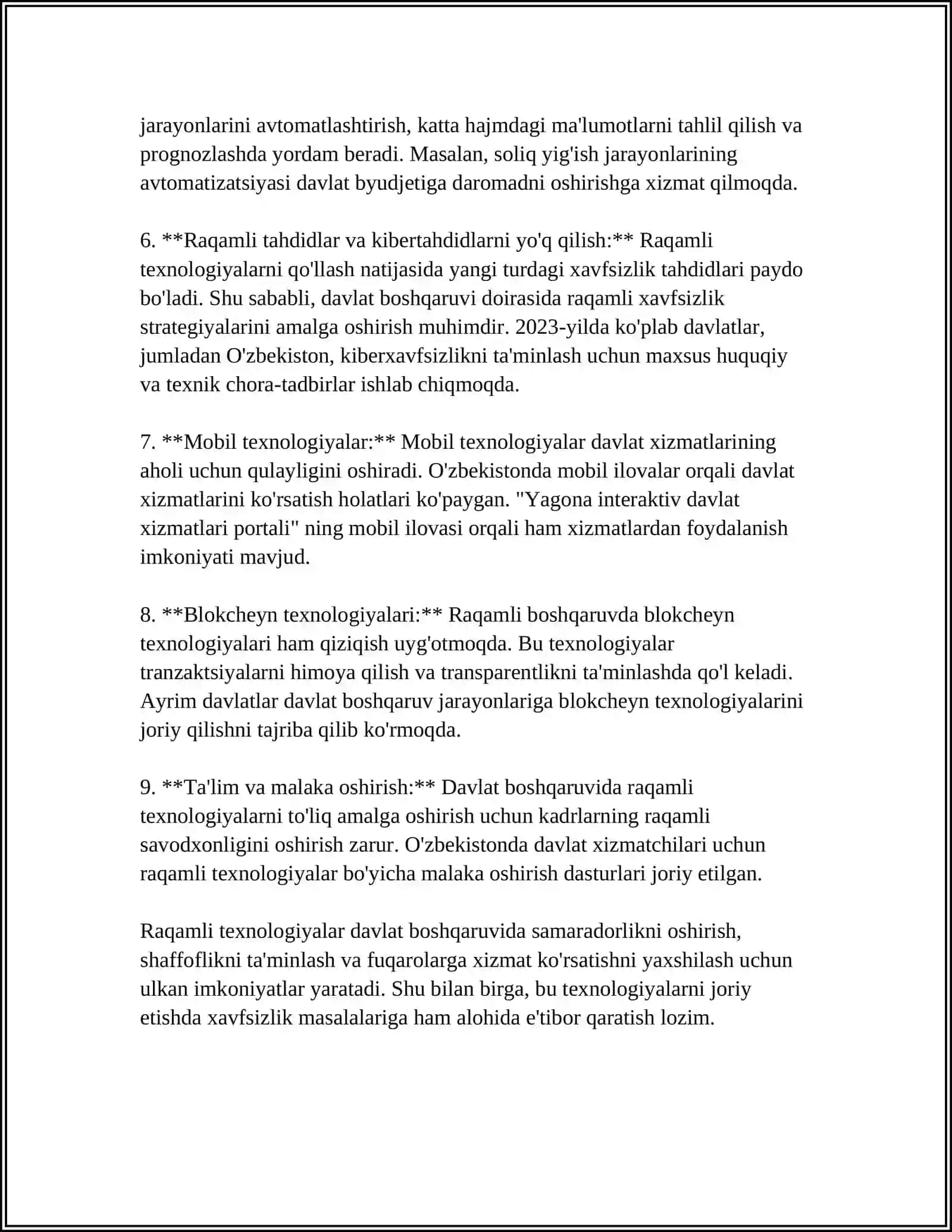 DAVLAT BOSHQARUVIDAGI RAQAMLI TEXNALOGYALARNI RIVOJLANTIRISH 4