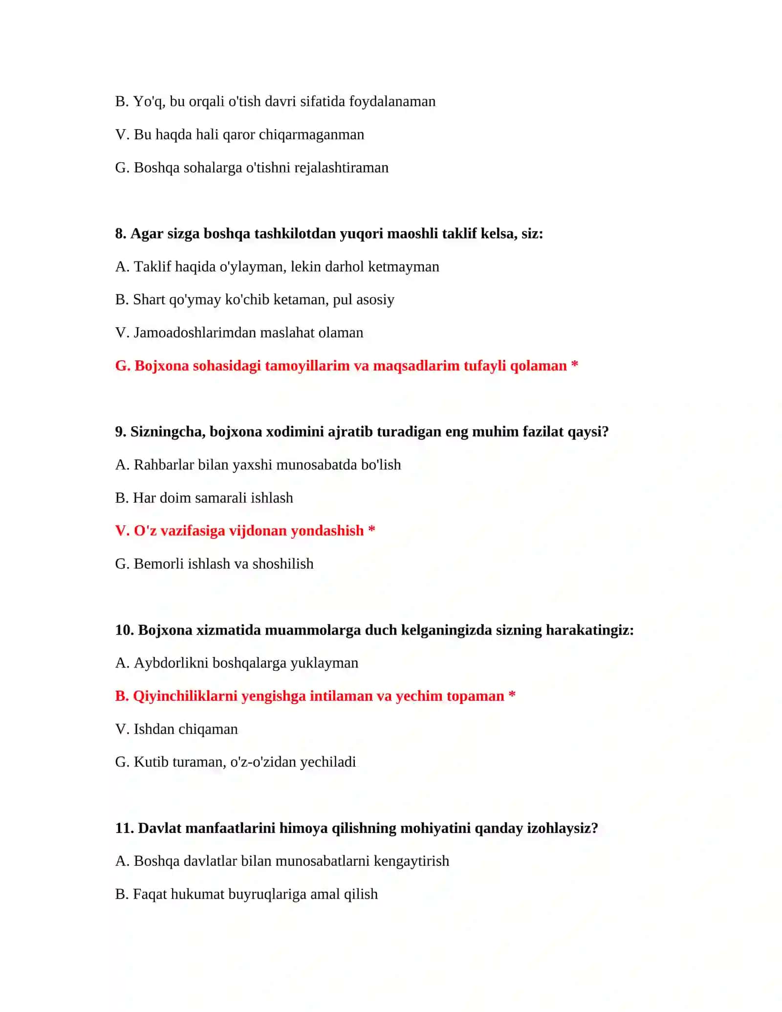 BOJXONA AKADEMIYASI SINOVI - PSIXOLOGIK TEST SAVOLLARI 4