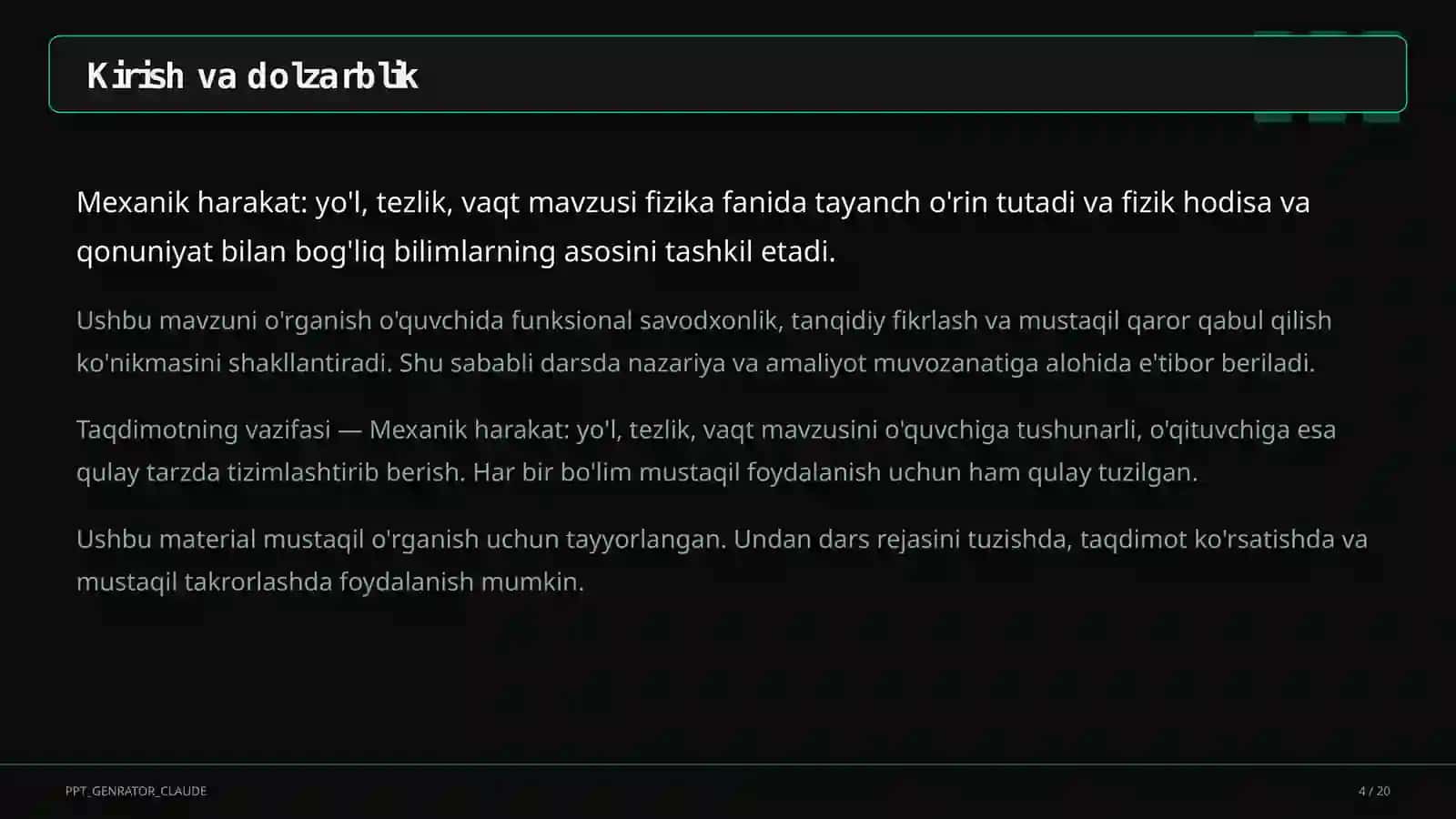 Mexanik harakat: yo'l, tezlik, vaqt (6-sinf) 4