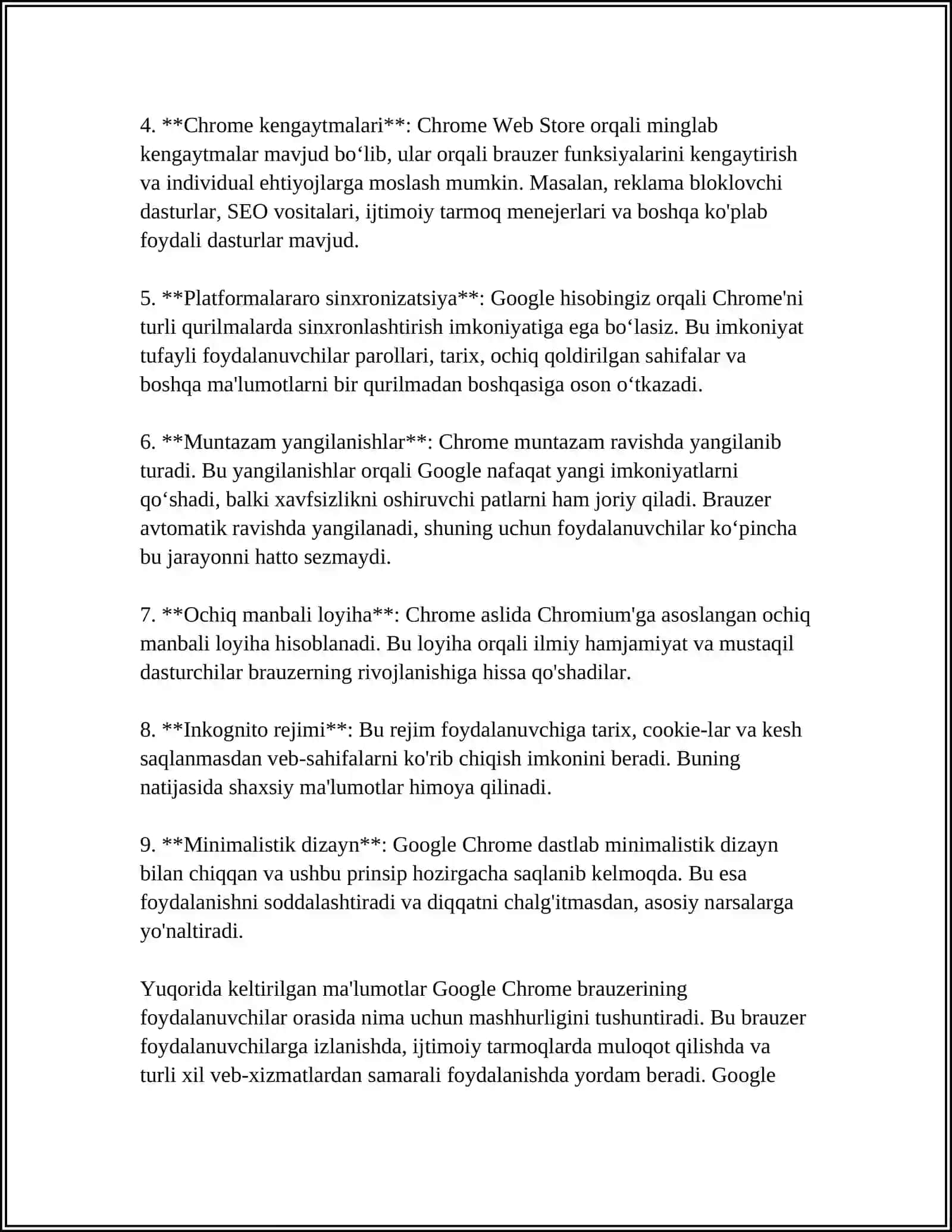 Google Chrome brauzeri va uning imkoniyatlari 4