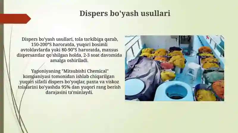 To'qimachilik materiallarini bo'yash texnologiyalari 4