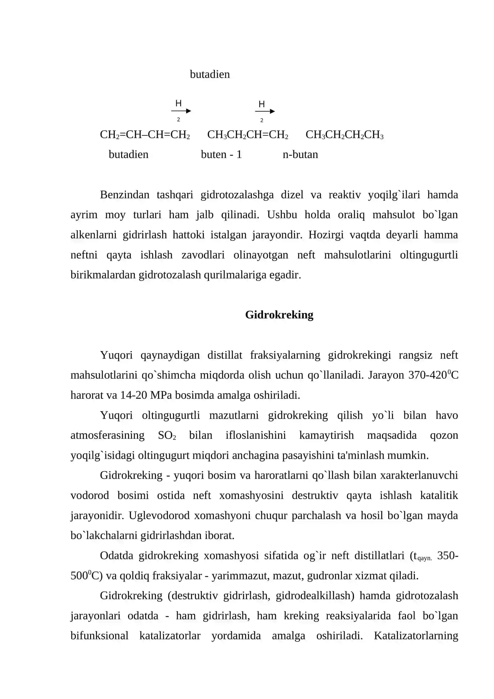 Neftni qayta ishlashdagi gidrogenizatsiya jarayonlari 4