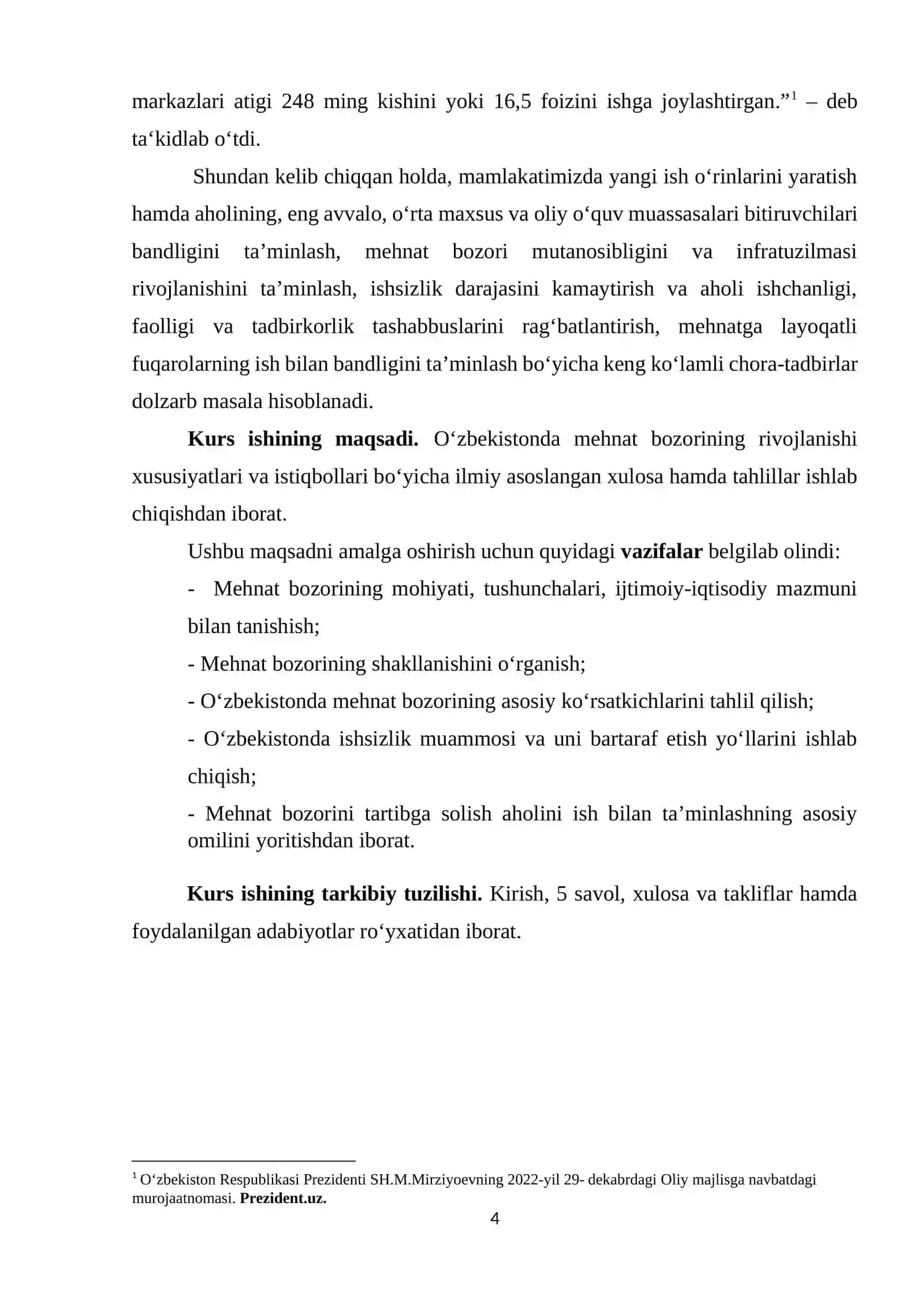 "О‘zbekistonda mehnat bozorining rivojlanishi xususiyatlari va istiqbollari" Kurs ishi 4
