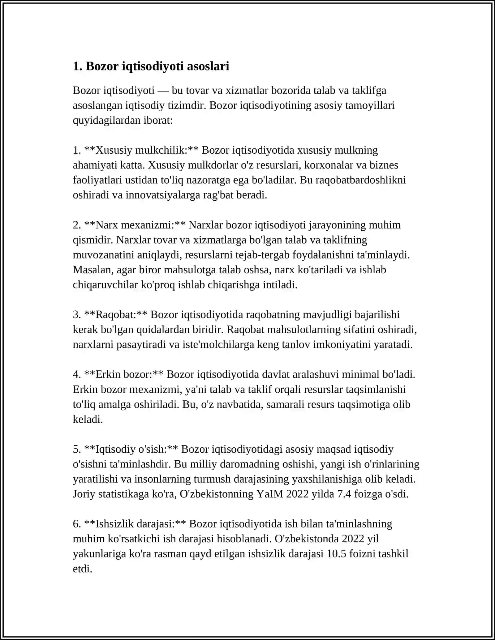 BOZOR QANDAY ISHLAYDI. TALAB VA TAKLIF: UY XOJALIKLARI, KORXONALAR VA HUKUMATNING BOZORDAGI O'RNI 4