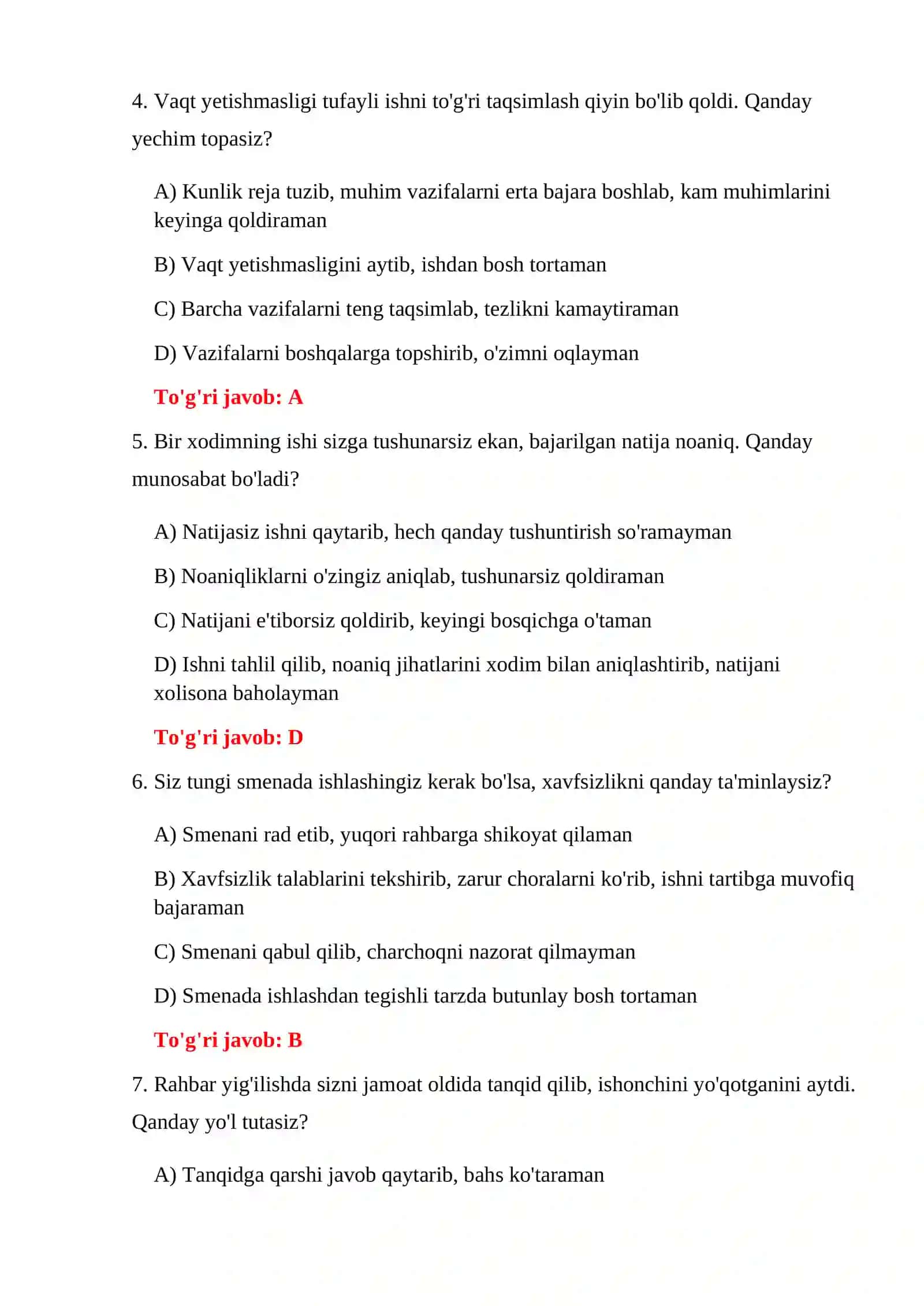 BOJXONA NOMZODLARI UCHUN PSIXOLOGIK TEST 4
