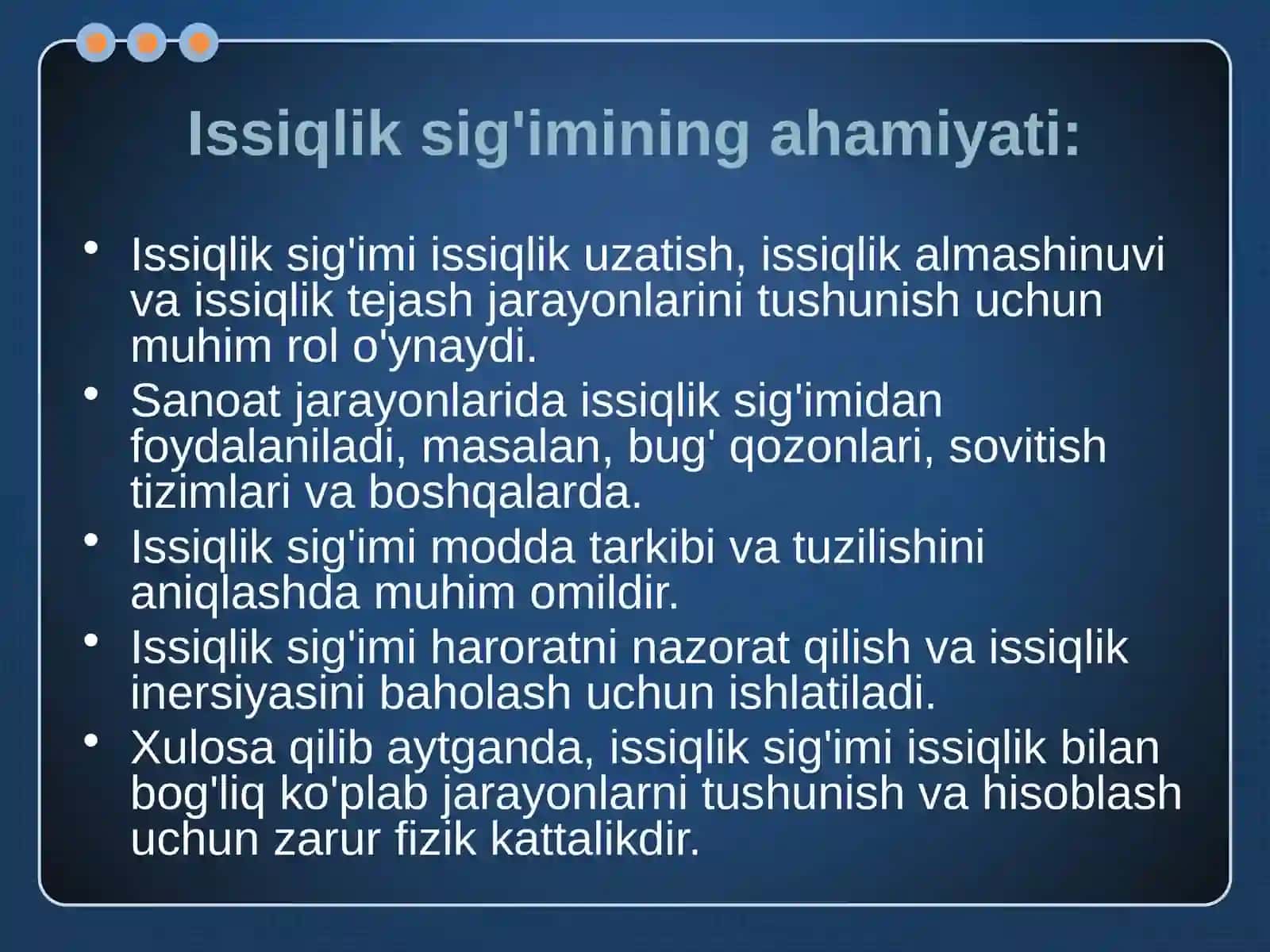 Issiqlik sigʻimi 4