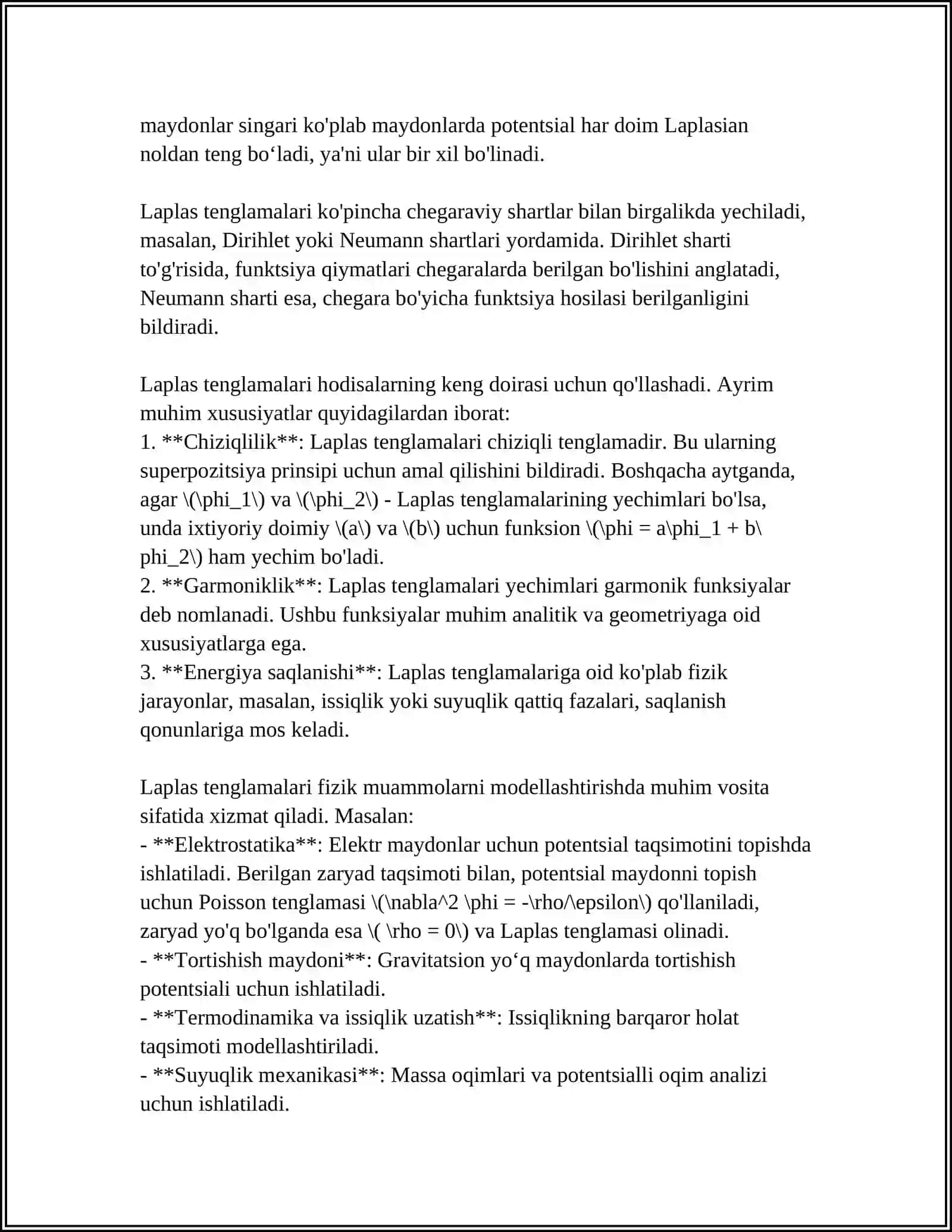 LAPLAS VA PUASSON TENGLAMALARI UCHUN SHARDA DIRIXLE VA NEYMAN MASALALARINI YECHISH 4