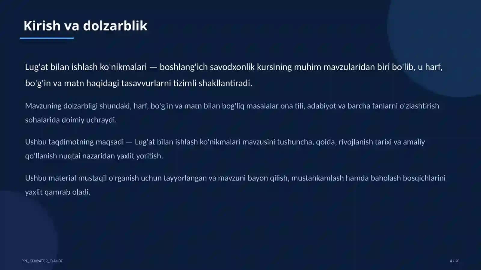 Lug'at bilan ishlash ko'nikmalari (4-sinf) 4