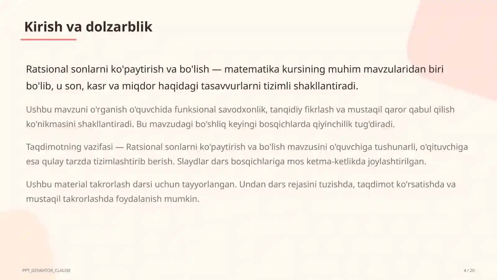 Ratsional sonlarni ko'paytirish va bo'lish (6-sinf) 4
