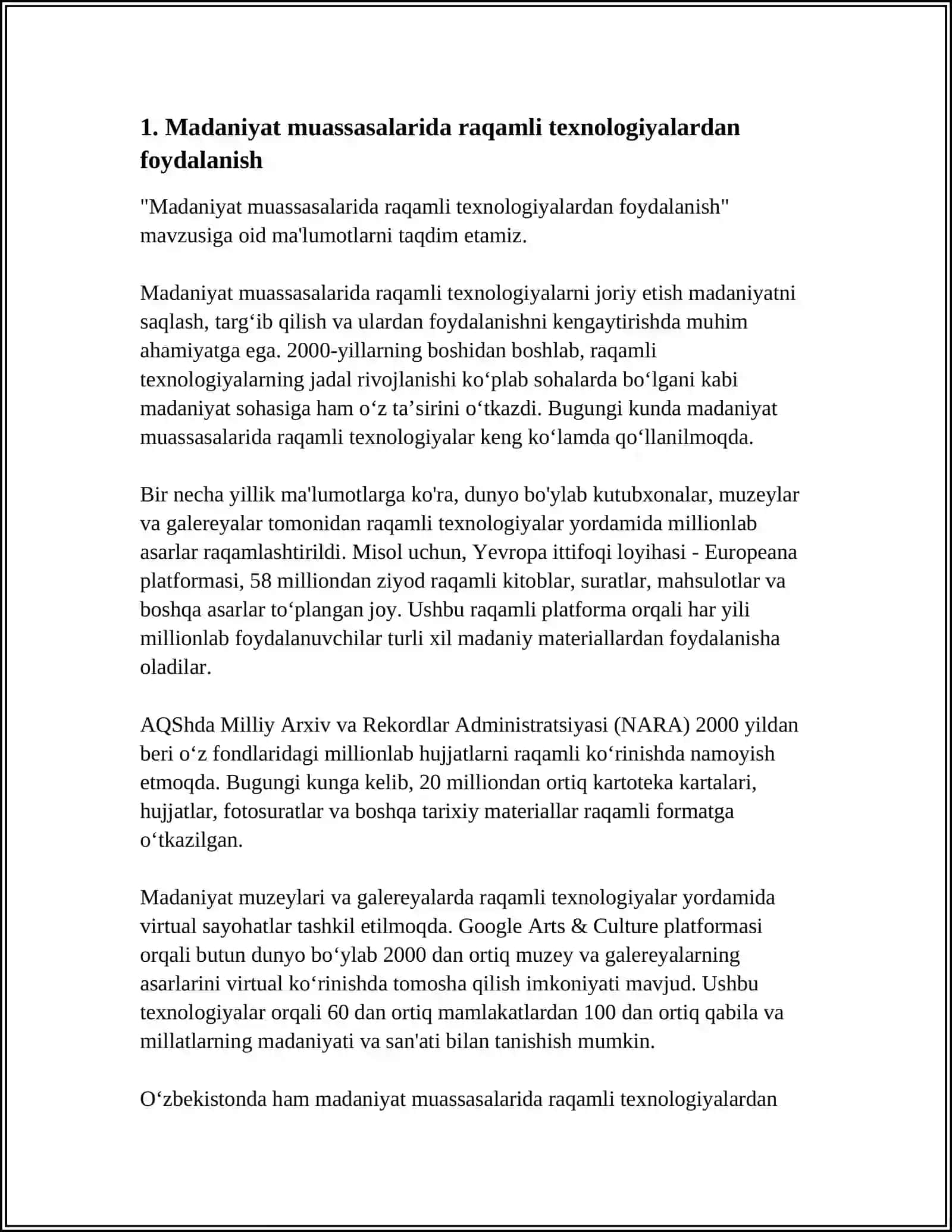 MADANIYAT VA SAN’AT MUASSASALARIDA MA’NAVIY-MA’RIFIY ISHLAR SAMARADORLIGINI OSHIRISH BORASIDA YANGICHA TAMOYILLAR 4