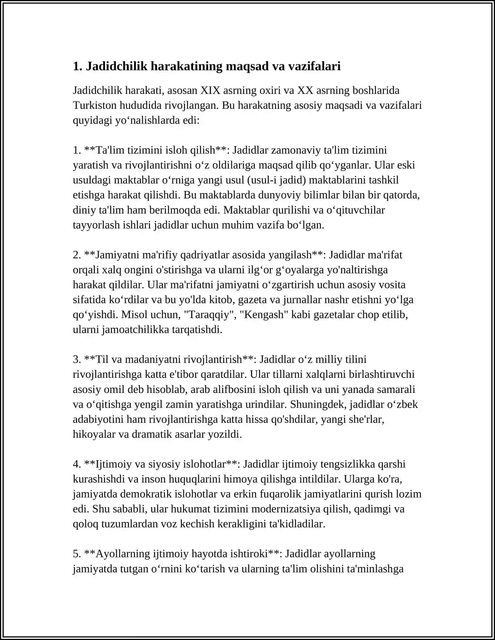 JADID MA'RIFATPARVARLARINING OʻLKA IJTIMOIY-MA'NAVIY HAYOTIDA TUTGAN O'RNI (MUNAVVAR QORI, FITRAT, BEHBUDIY, AVLONIY VA BOSHQ.) 4