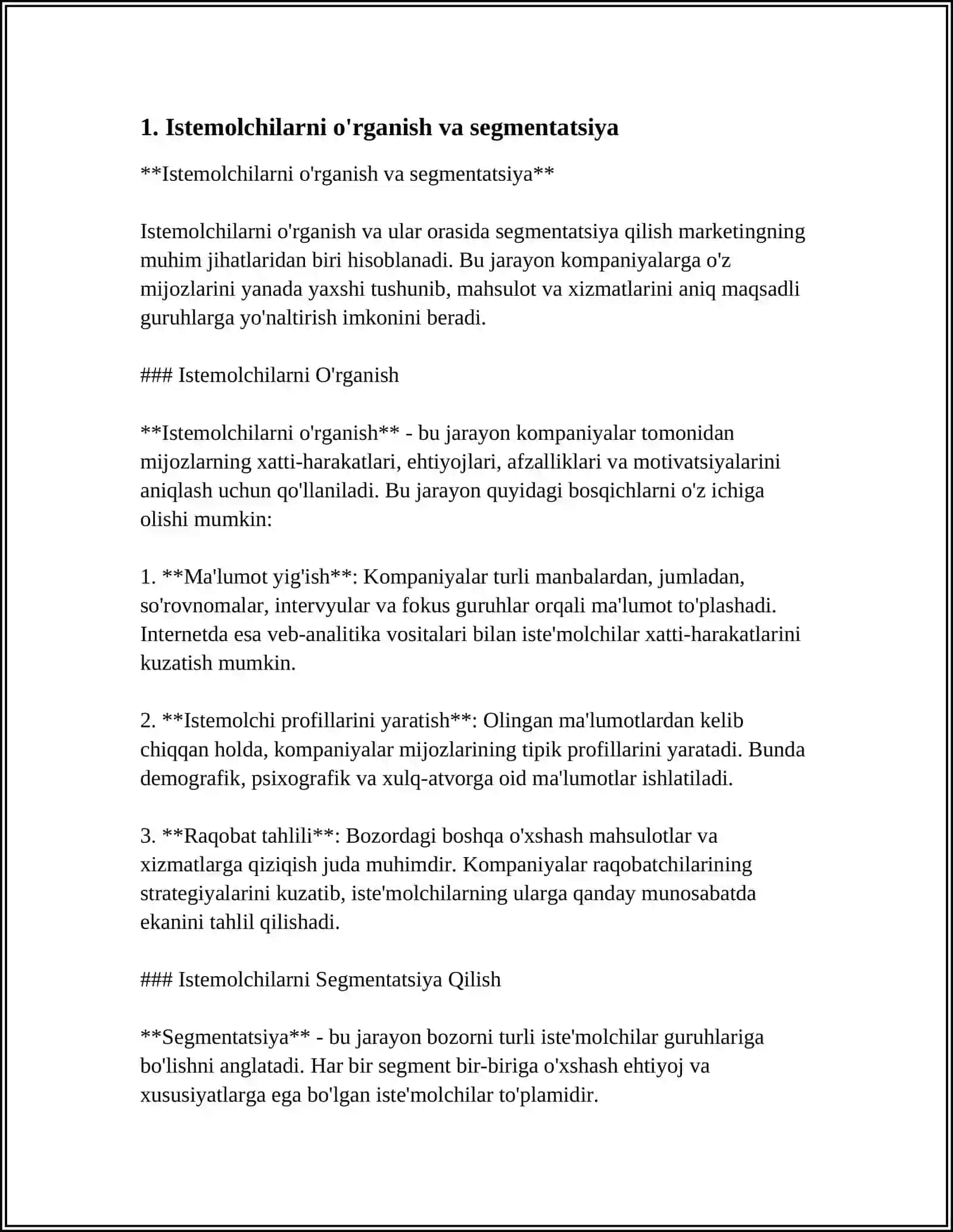 Istemolchilarni o'rganish va segmentatsiya 4