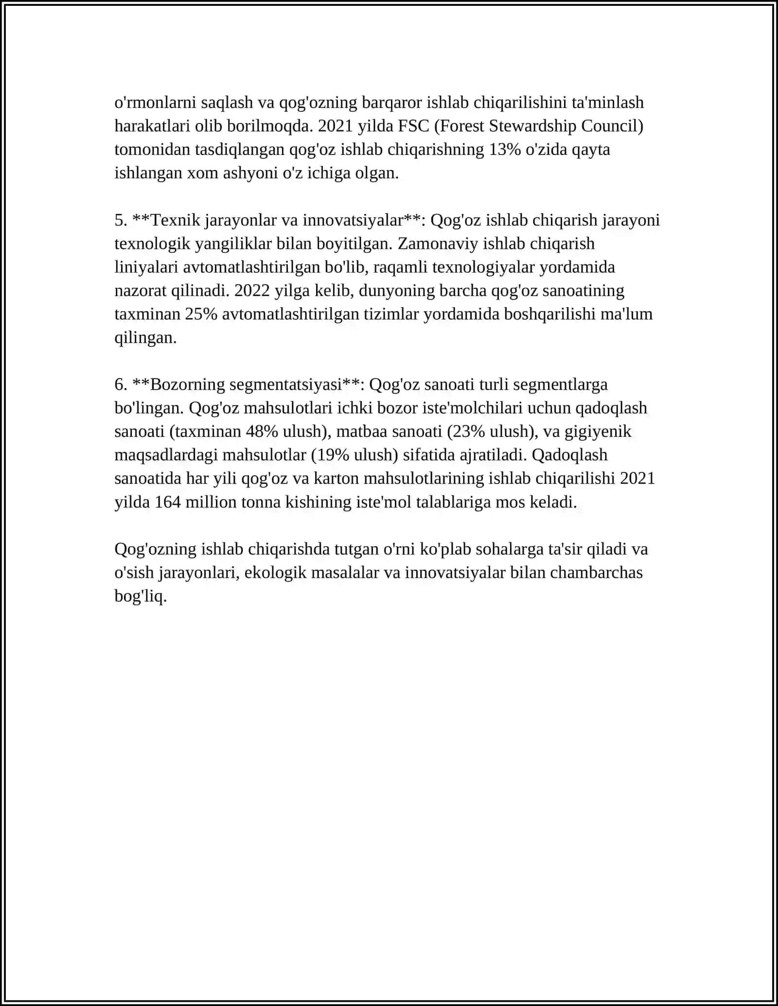 Qog'ozning Ishlab Chiqarishdagi O'rni 4