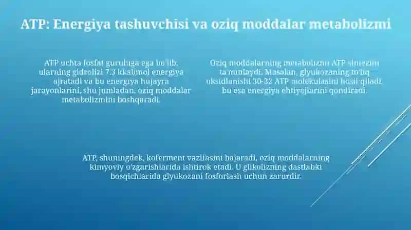 Metabolizm jarayonida energiya hosil bo’lishi va sarflanishi 4
