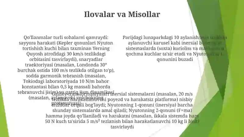 Klassik mexanika Galiley Nyuton qonunlari inversion va noinersion hisob tizimlari 4